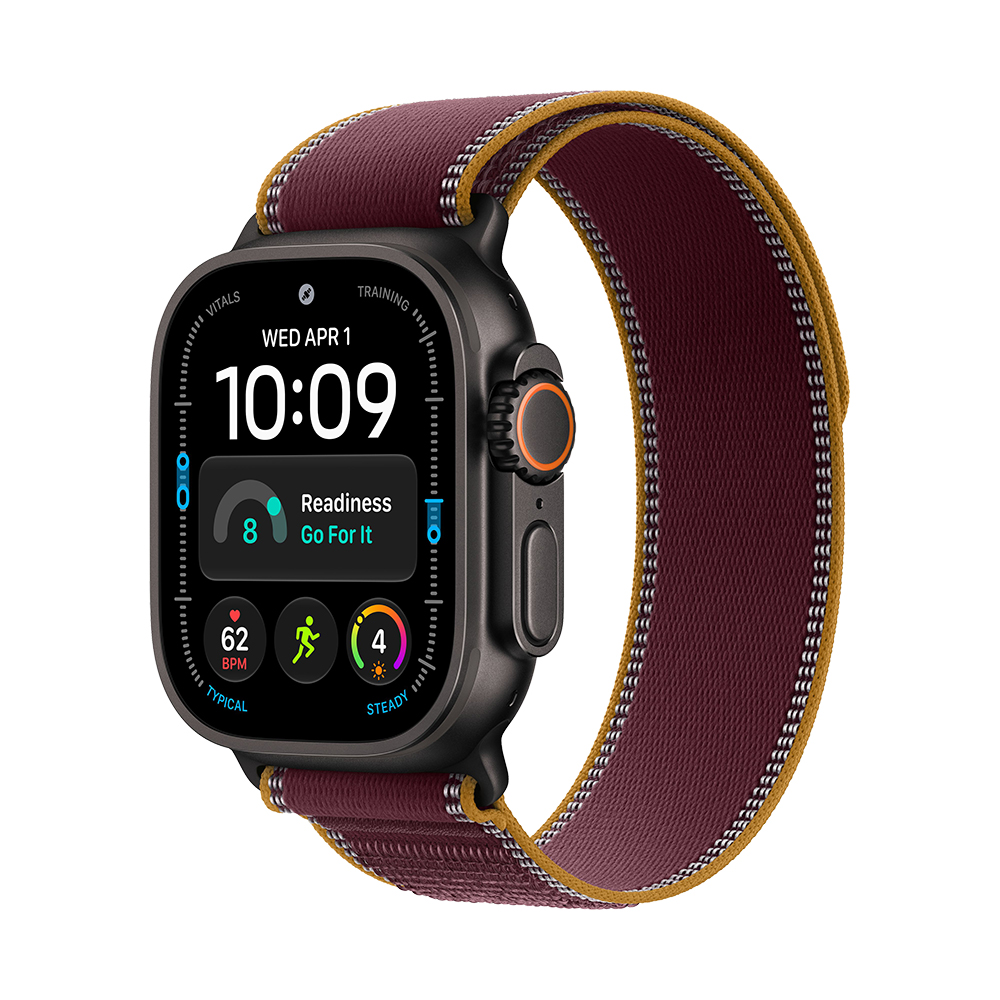 Watch Ultra 4 Cellular 49 mm – titanové pouzdro Černá, trailový tah Vínová – M/L