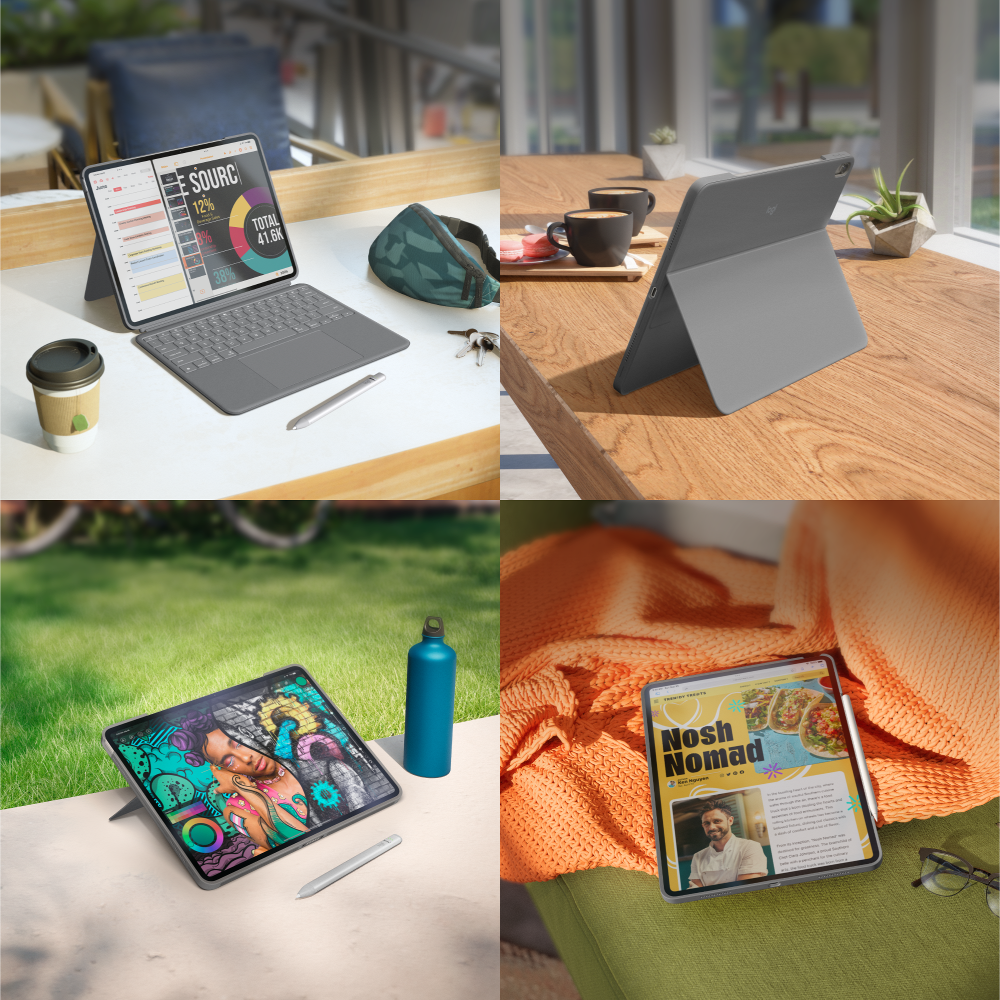 Logitech Combo Touch for iPad Air 13-inch (M2)-OXFORD-935OLD948,EMEA - Grey - US INT'L