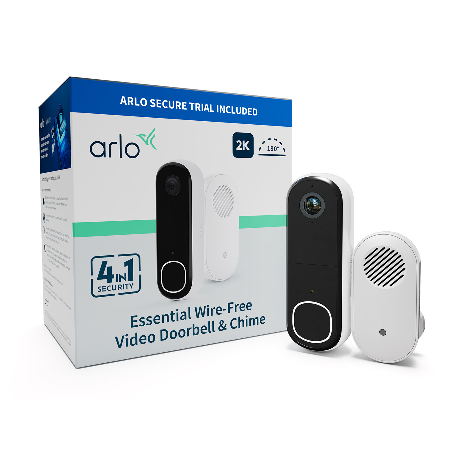 Arlo Essential (Gen.2) Video Doorbell and Chime 2K Security wireless - 1 Doorbell and chime - White