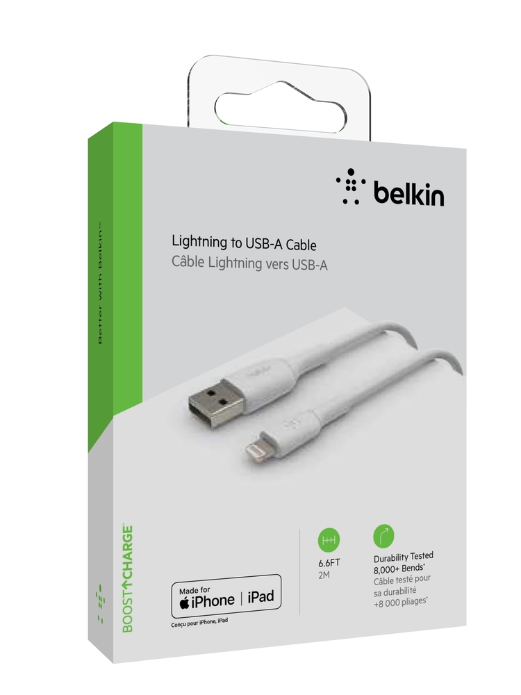 Belkin BOOST CHARGE USB-A to Lightning Cable, PVC - 2M - White