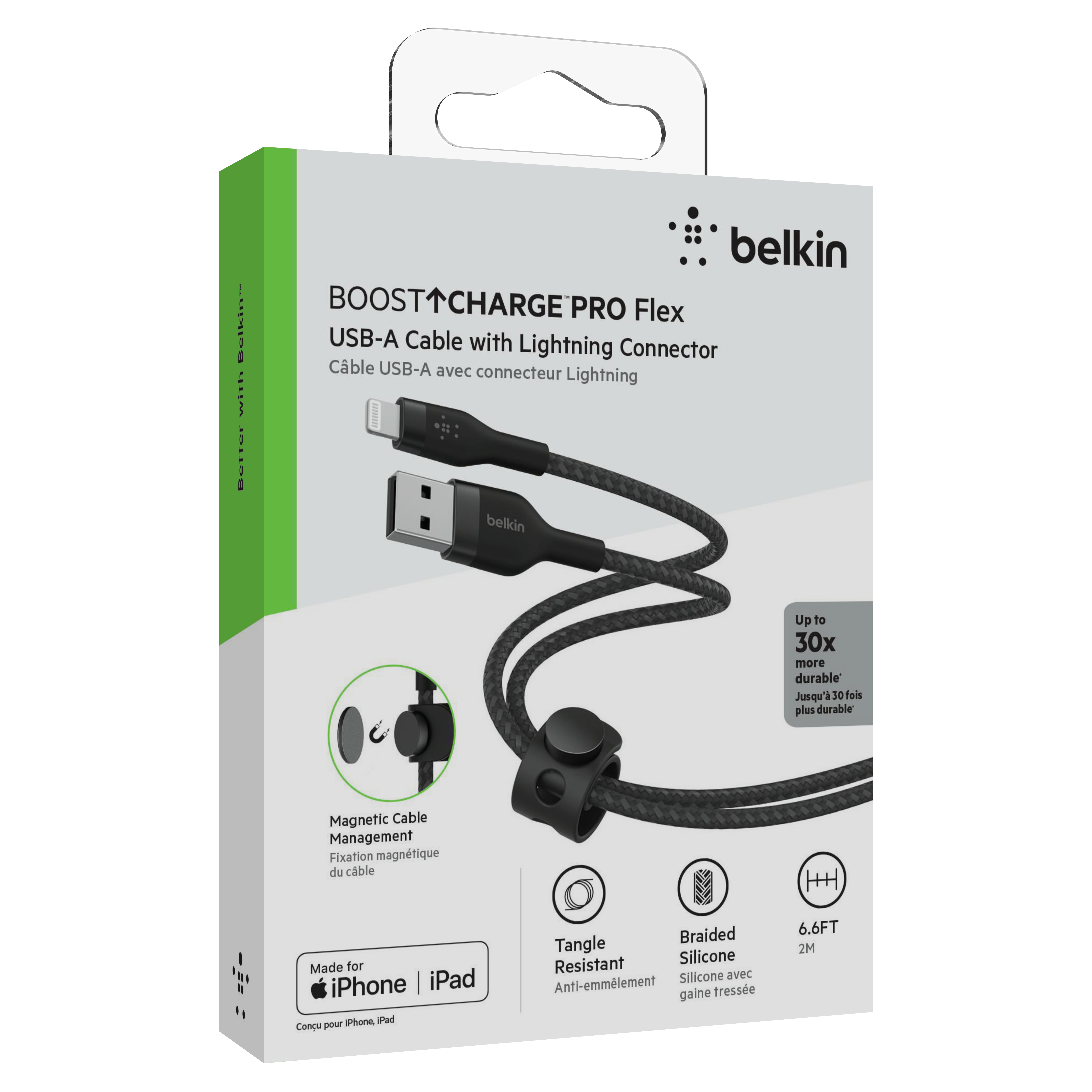 Belkin BOOST CHARGE PRO Flex  USB-A to LTG, Braided Silicone Cable - 2M - Black