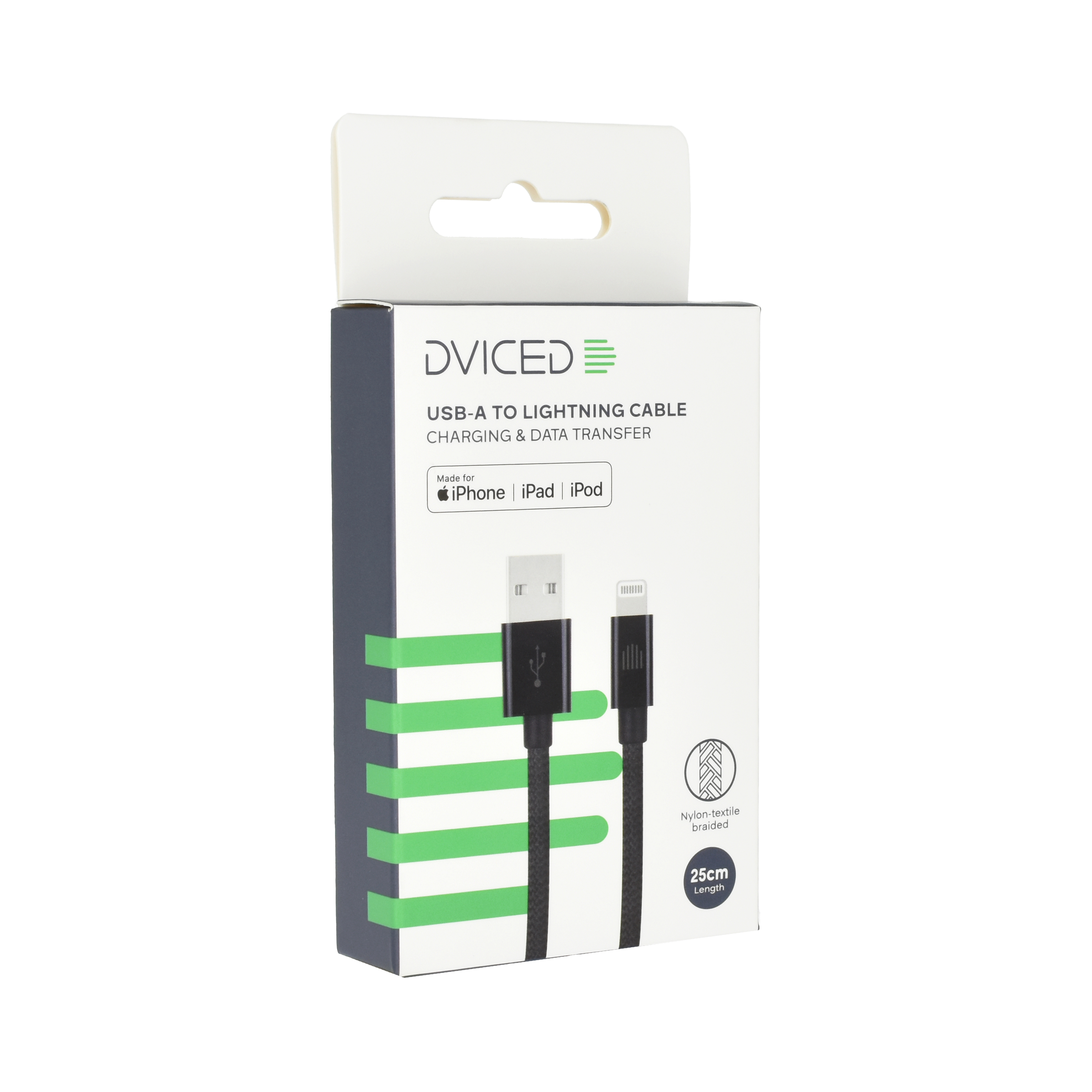 Dviced Cable USB-A to Lightning Nylon Textile 0,25m - Black