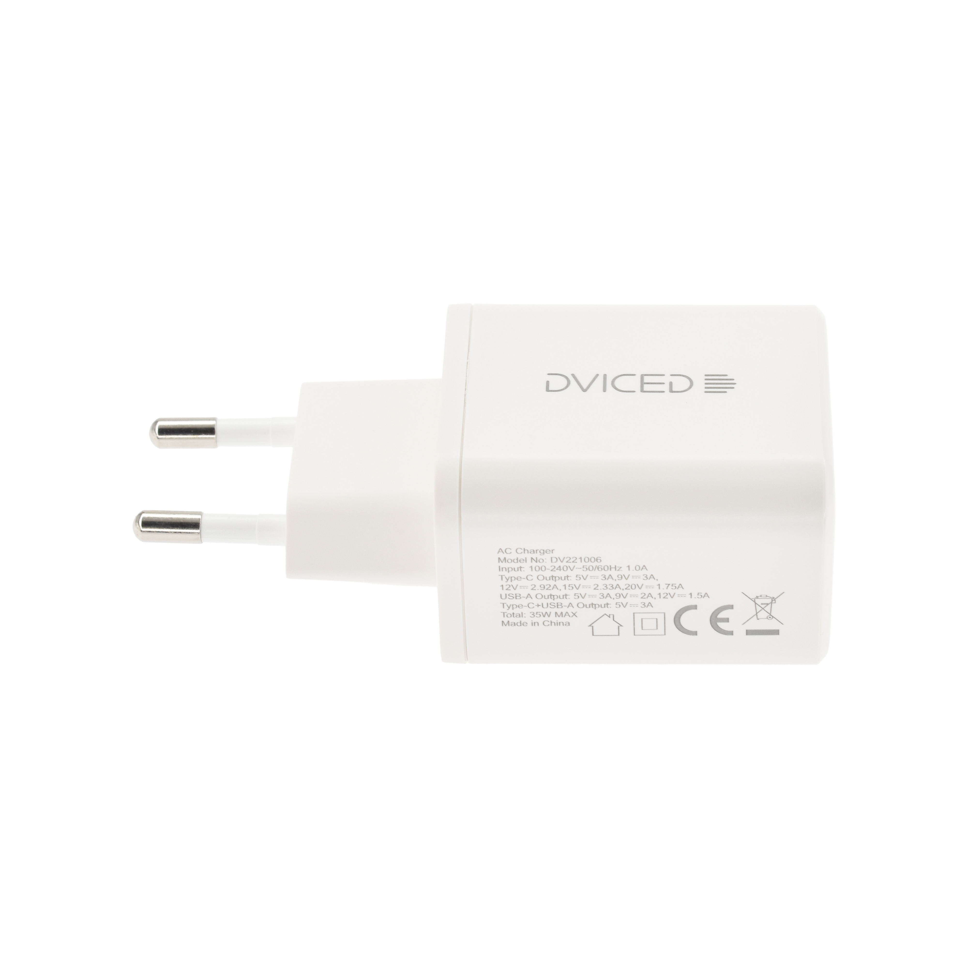 Dviced Wall charger 35W GaN 1 USB-A, 1 USB-C EU - White