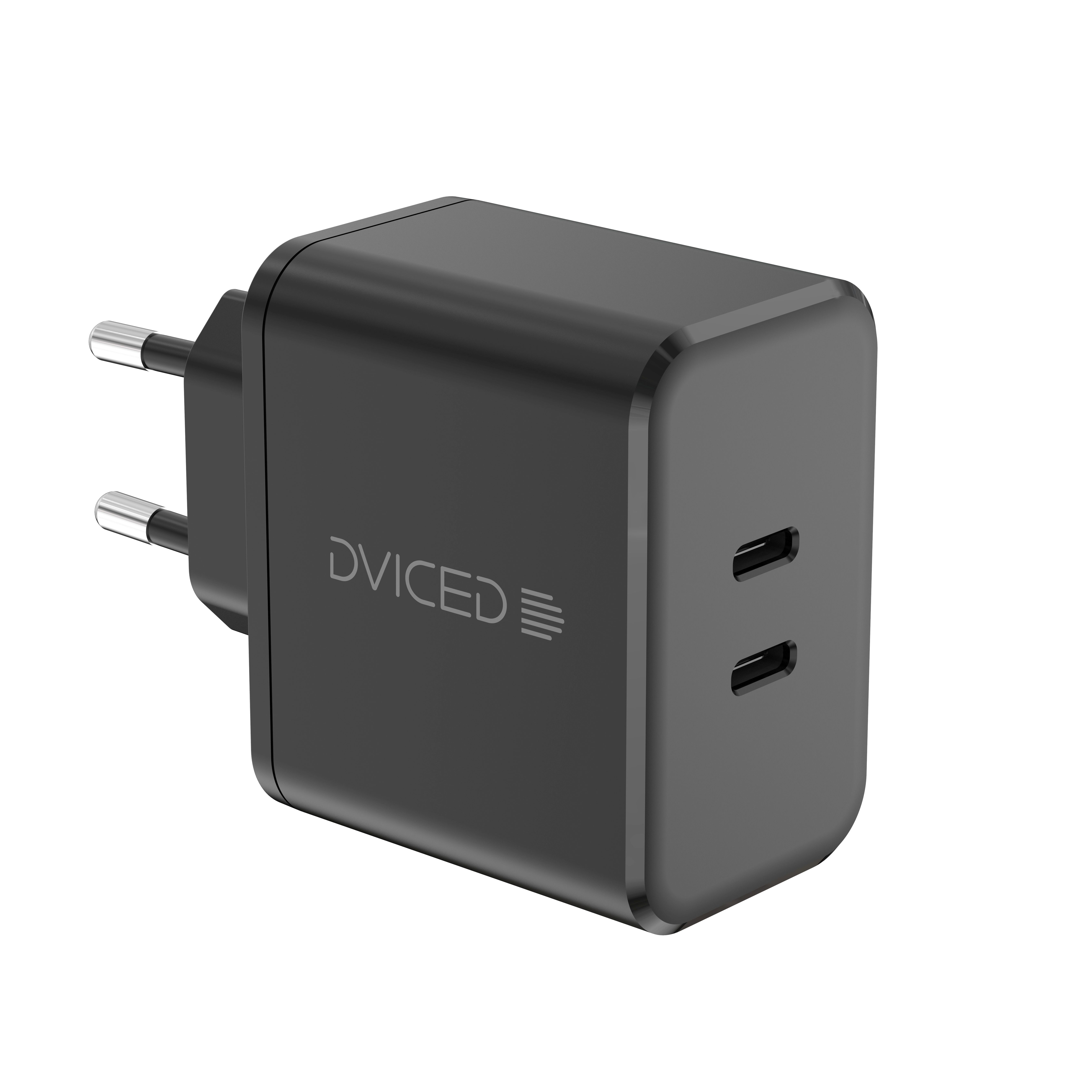 Dviced Wall charger w cable 65W GaN 2 USB-C EU - Black