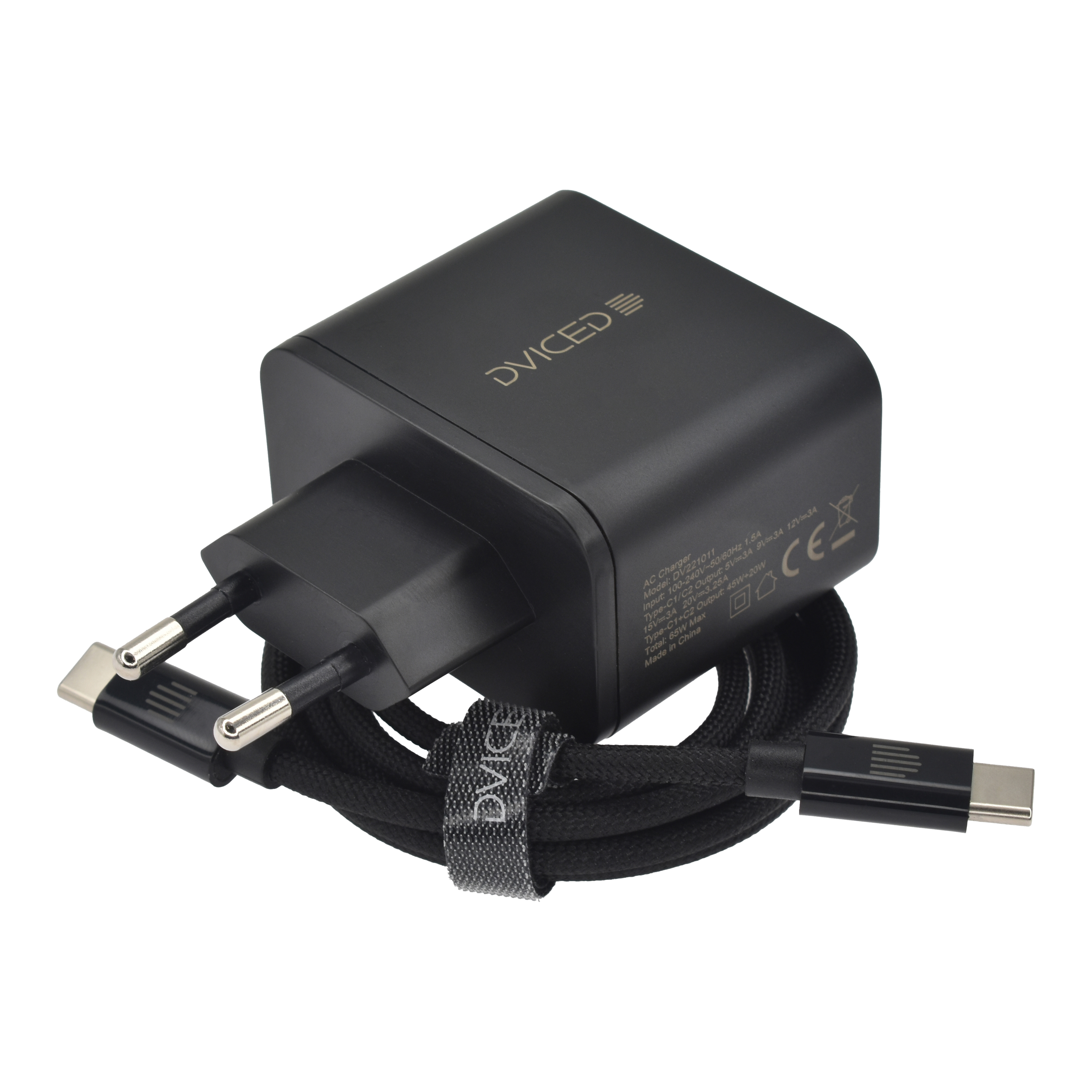 Dviced Wall charger 65W GaN 2 USB-C 1 USB-A EU - Black