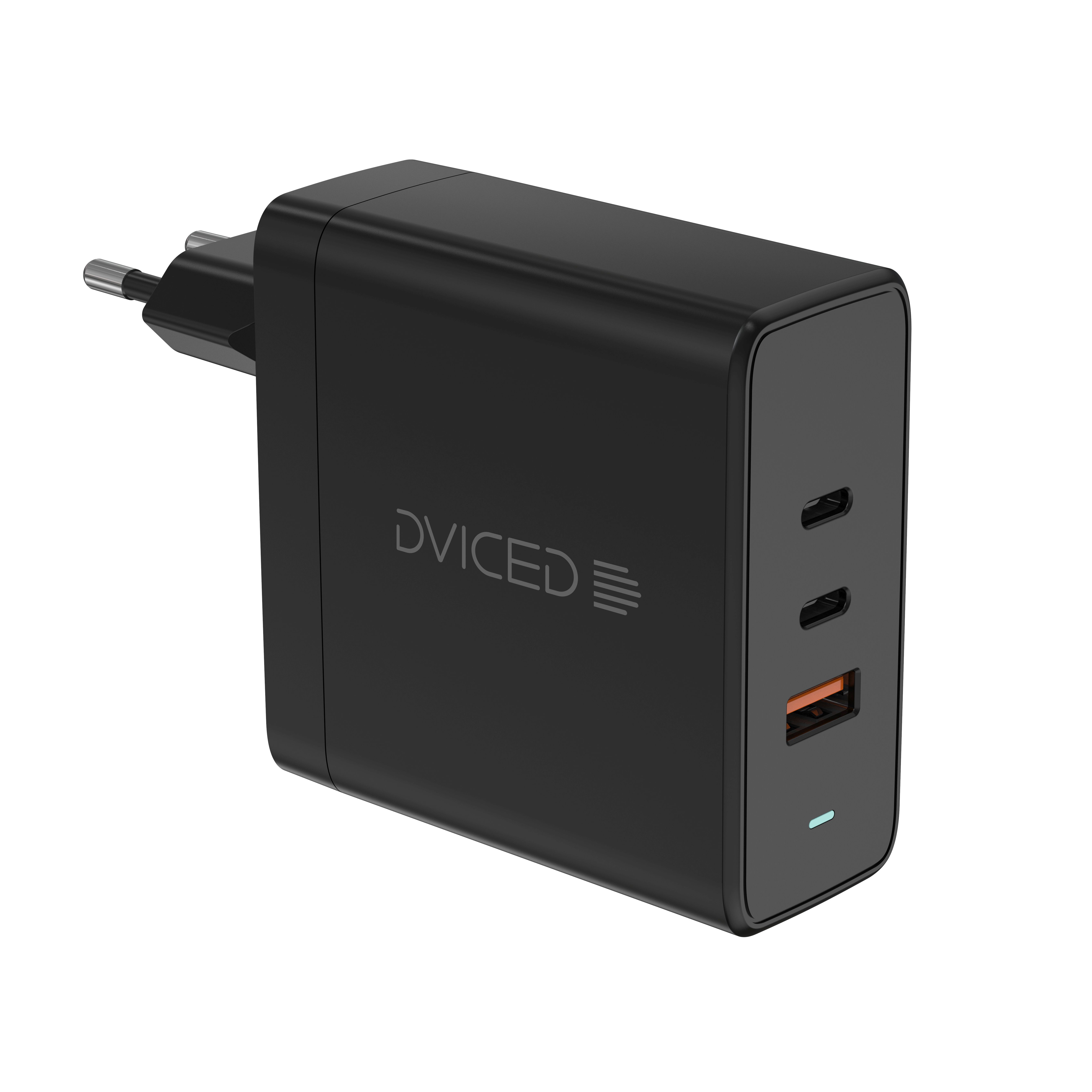 Dviced Wall charger w cable 65W GaN 2 USB-C 1 USB-A EU - Black