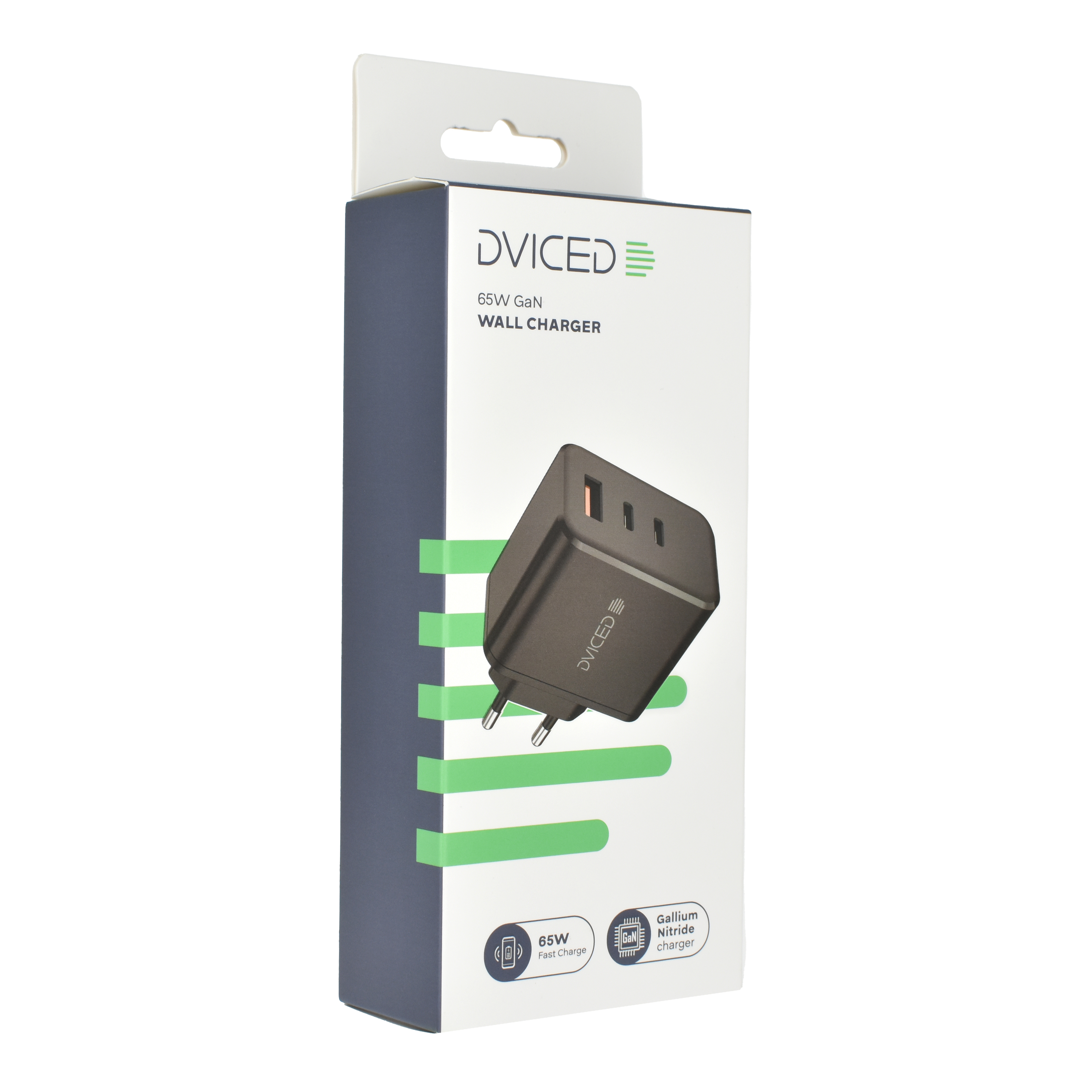 Dviced Wall charger w cable 65W GaN 2 USB-C 1 USB-A EU - Black