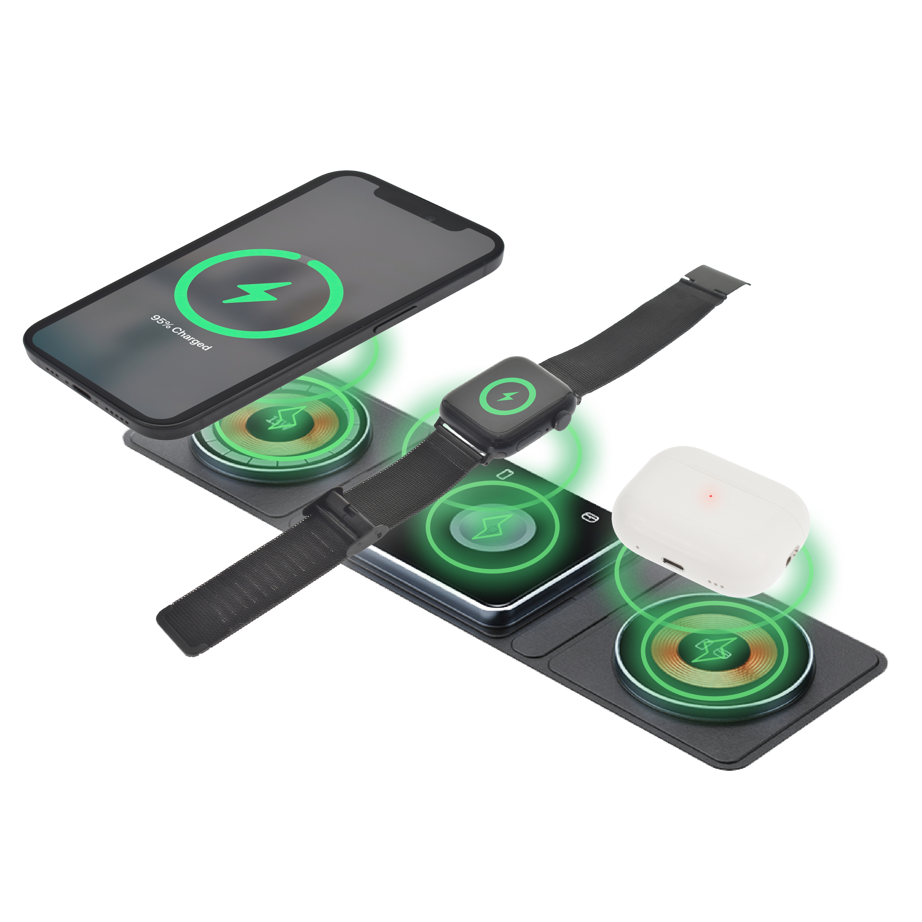 Dviced 3-in-1 foldable magnetic wireless charger - Black/Copper