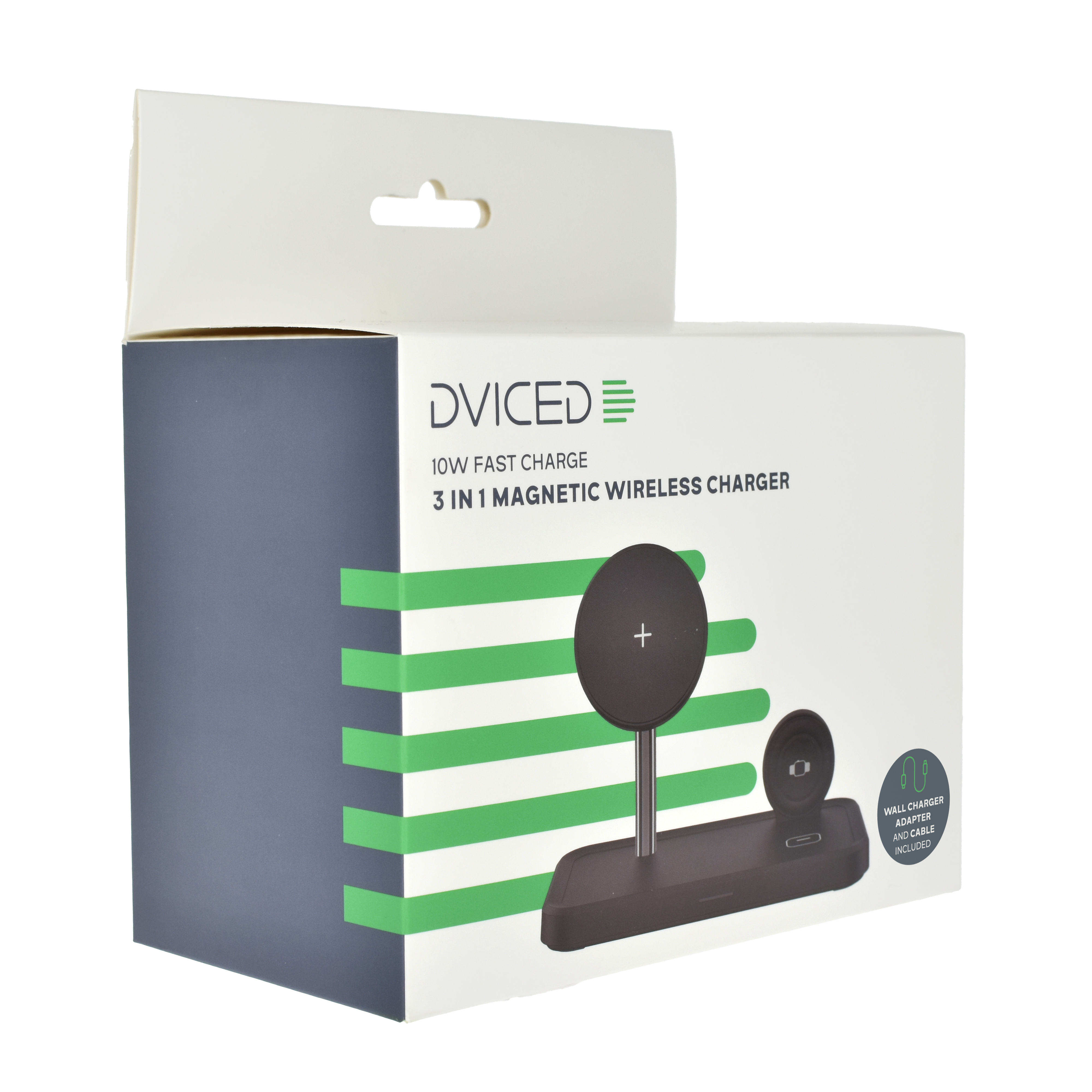 Dviced 3-in-1 magnetic wireless stand w cable, wall charger - Black