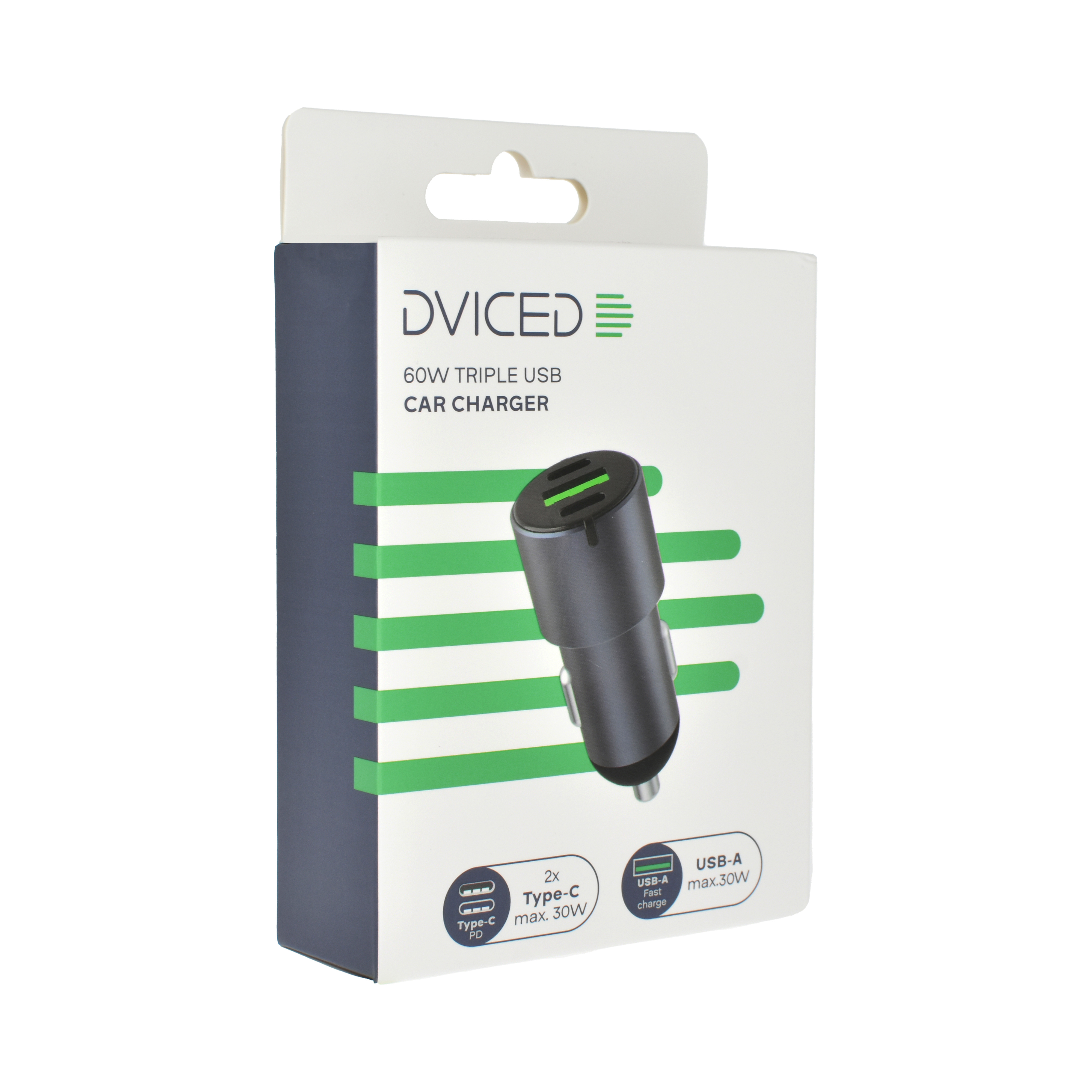 Dviced Car charger 60W 2 USB-C 1 USB-A - Gray