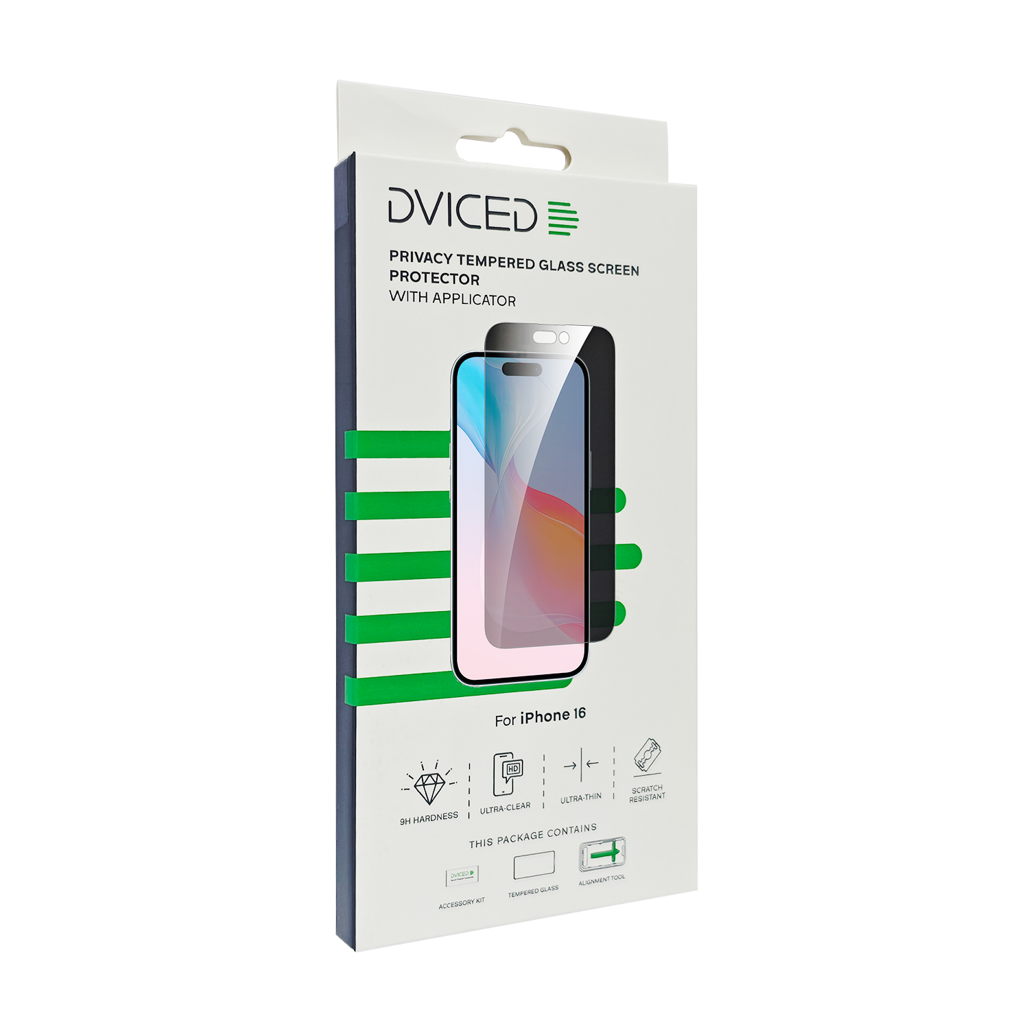 Dviced Privacy tempered glass screen protector for iPhone 16 with applicator