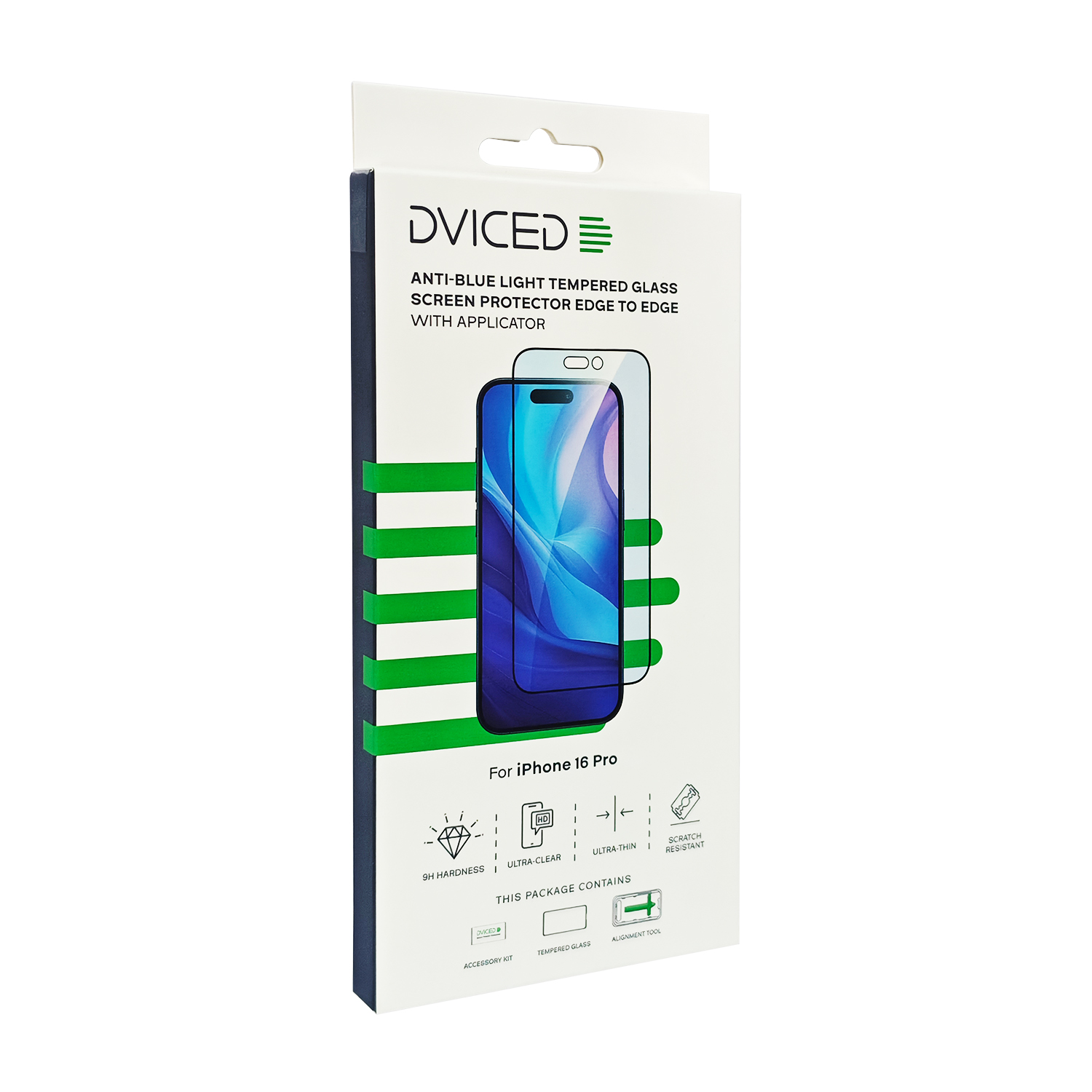 Dviced Anti-blue light tempered glass screen protector edge to edge for iPhone 16 Pro with applicator