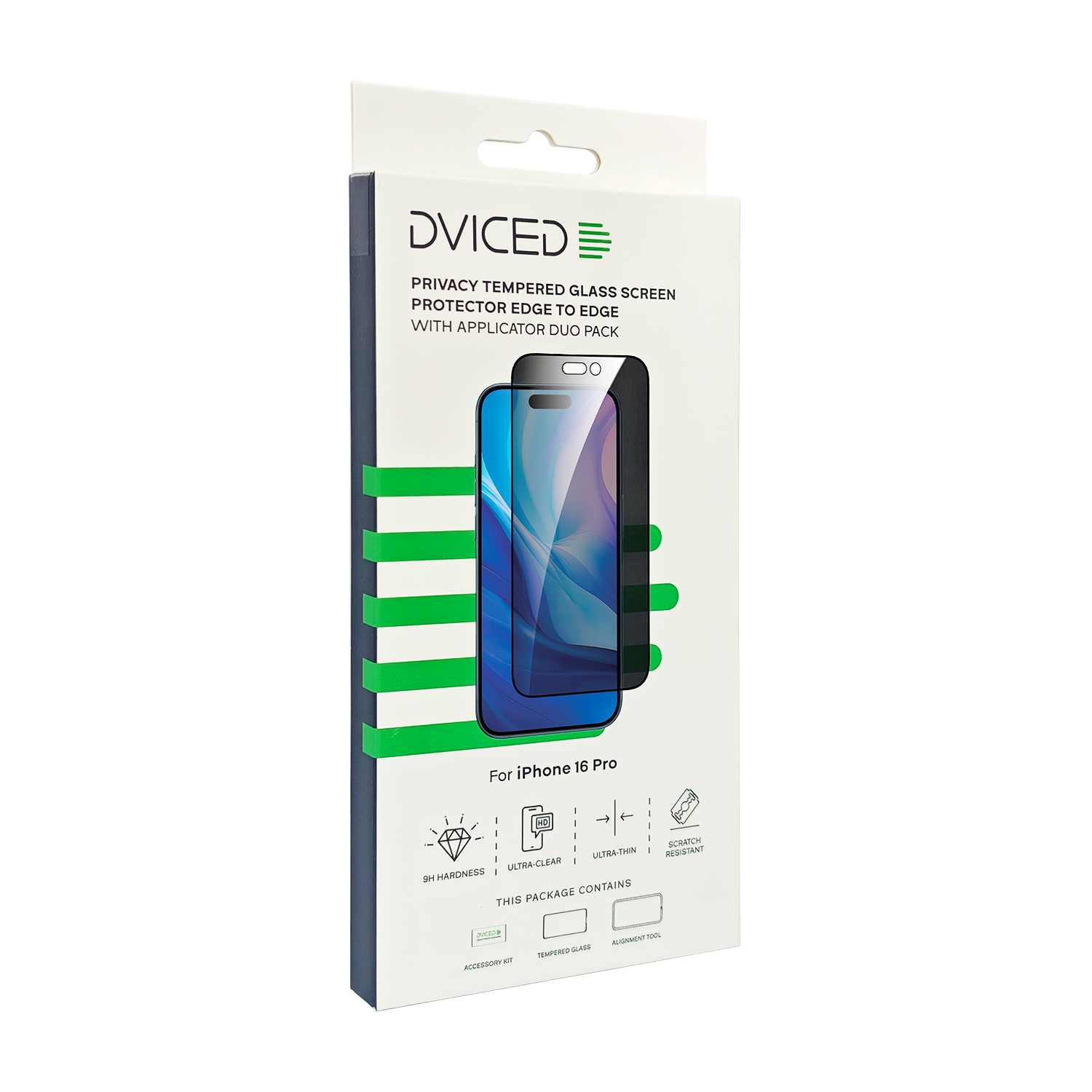 Dviced Privacy tempered glass screen protector edge to edge for iPhone 16 Pro with applicator Duo Pack