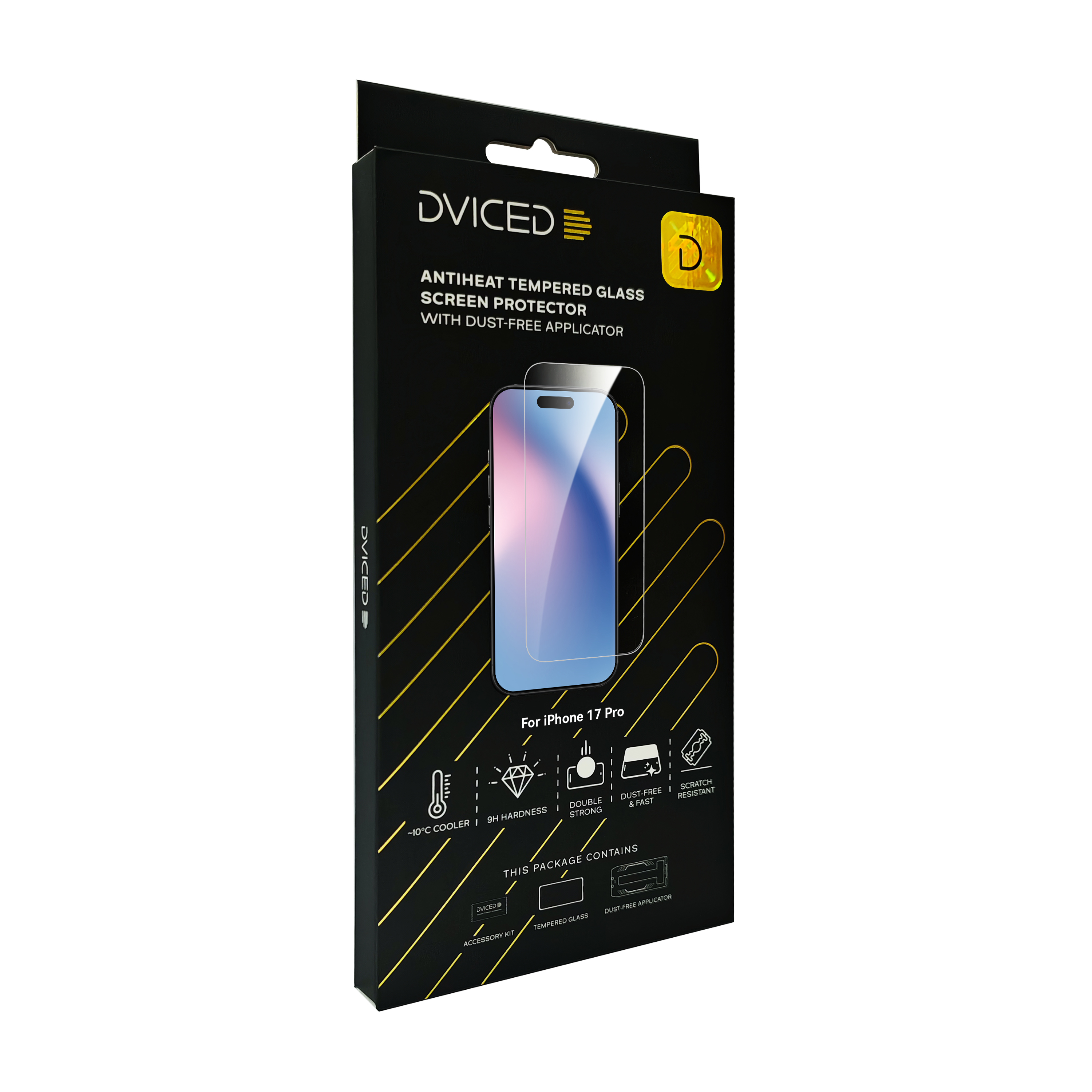 Dviced AntiHeat Tempered glass screen protector for iPhone 17 Pro with dust-free applicator