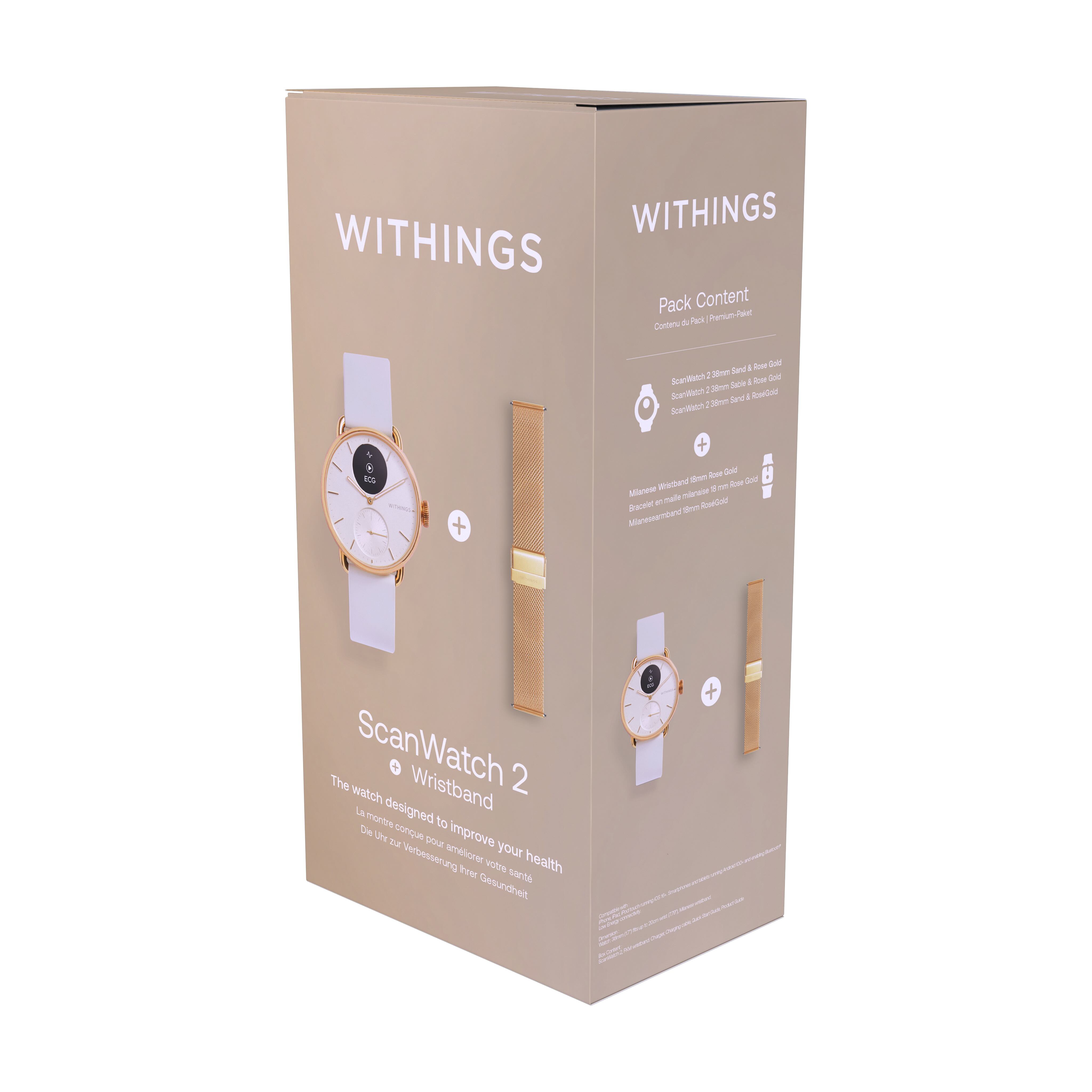 Withings Bundle Scanwatch 2 / 38mm (including Milanese wristband Rose Gold) - Rose Gold