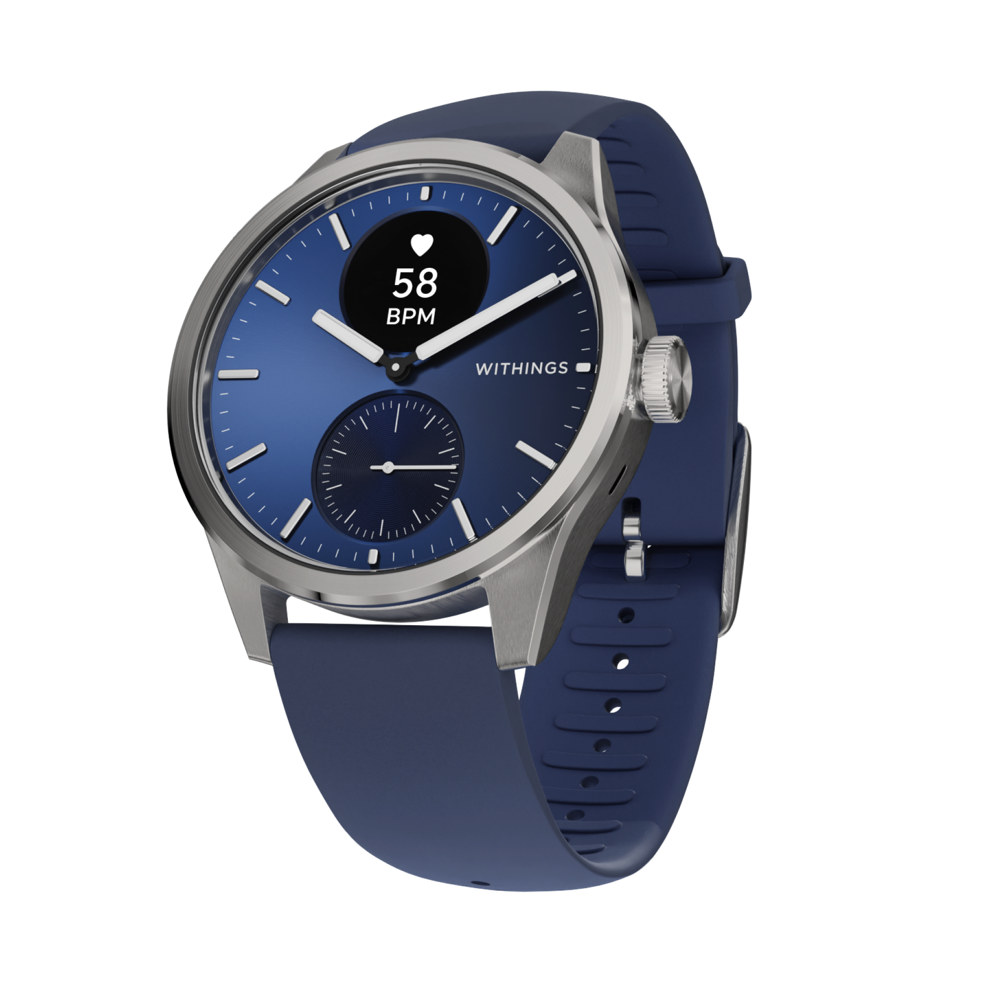 "Withings Scanwatch 2 / 42mm (Activity, Sleep Tracker, ECG, Temperature, SPO2 / Stainless steel, fkm wristband, sapphire glass) - Blue"
