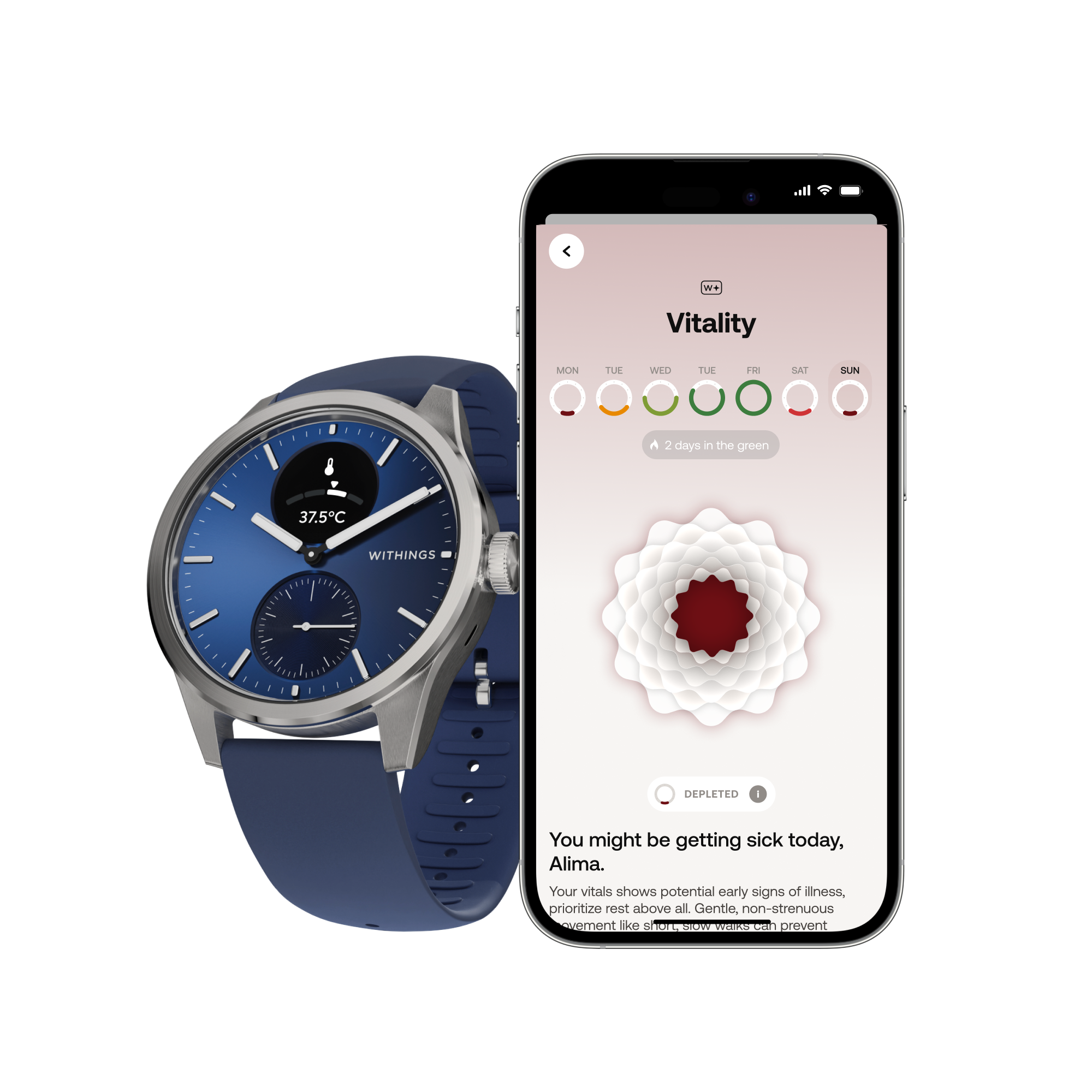 "Withings Scanwatch 2 / 42mm (Activity, Sleep Tracker, ECG, Temperature, SPO2 / Stainless steel, fkm wristband, sapphire glass) - Blue"