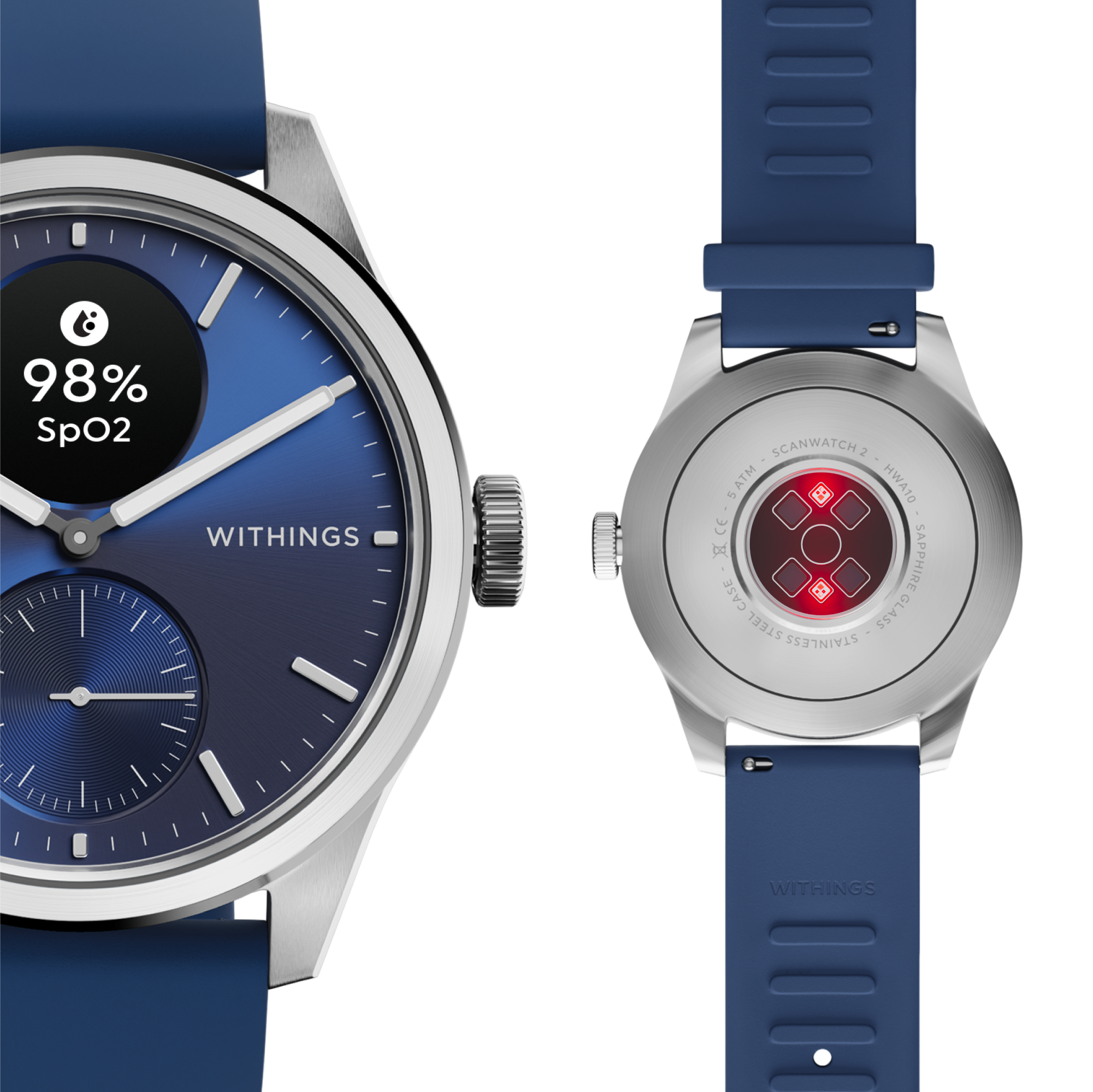 "Withings Scanwatch 2 / 42mm (Activity, Sleep Tracker, ECG, Temperature, SPO2 / Stainless steel, fkm wristband, sapphire glass) - Blue"
