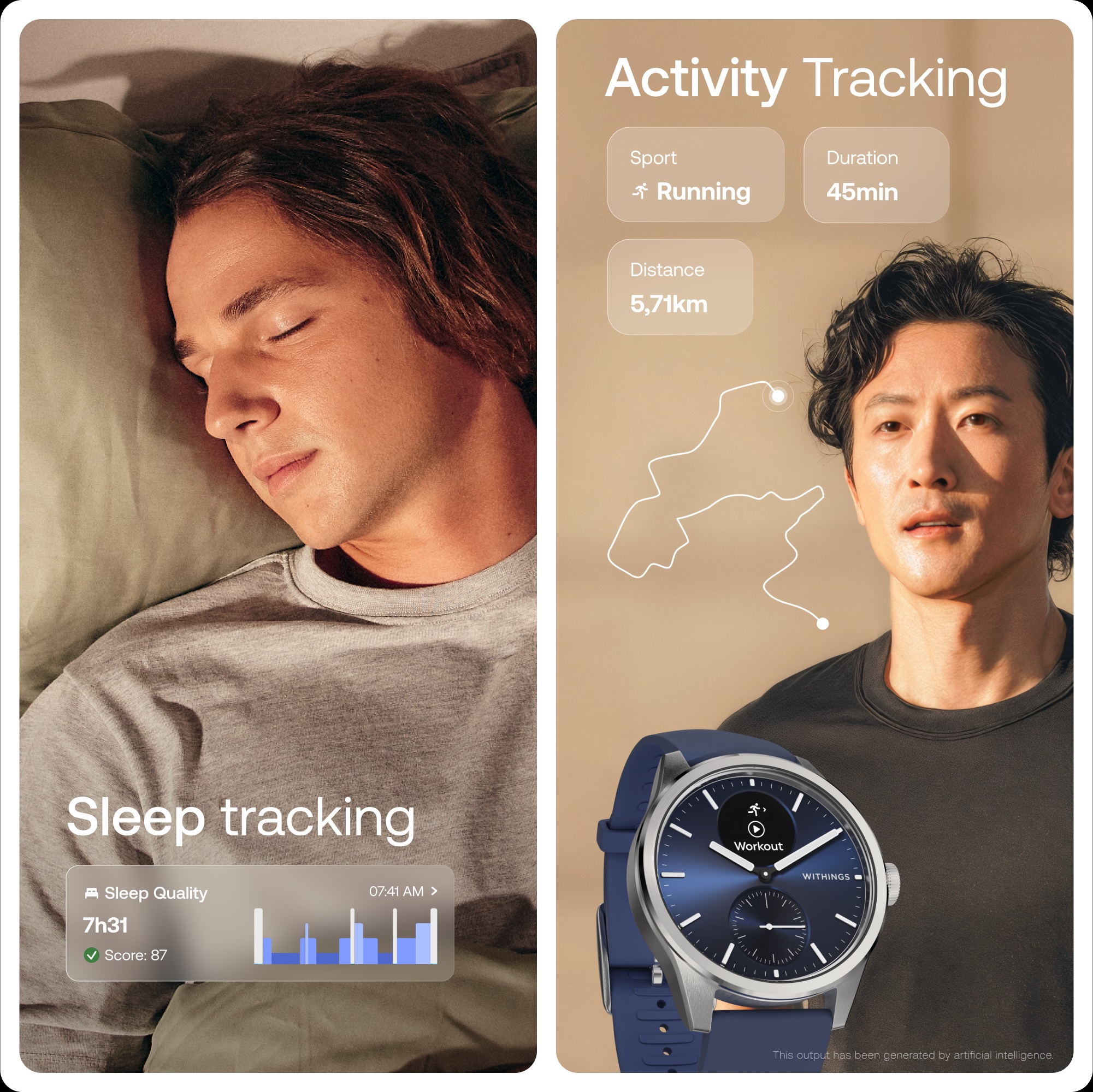 "Withings Scanwatch 2 / 42mm (Activity, Sleep Tracker, ECG, Temperature, SPO2 / Stainless steel, fkm wristband, sapphire glass) - Blue"