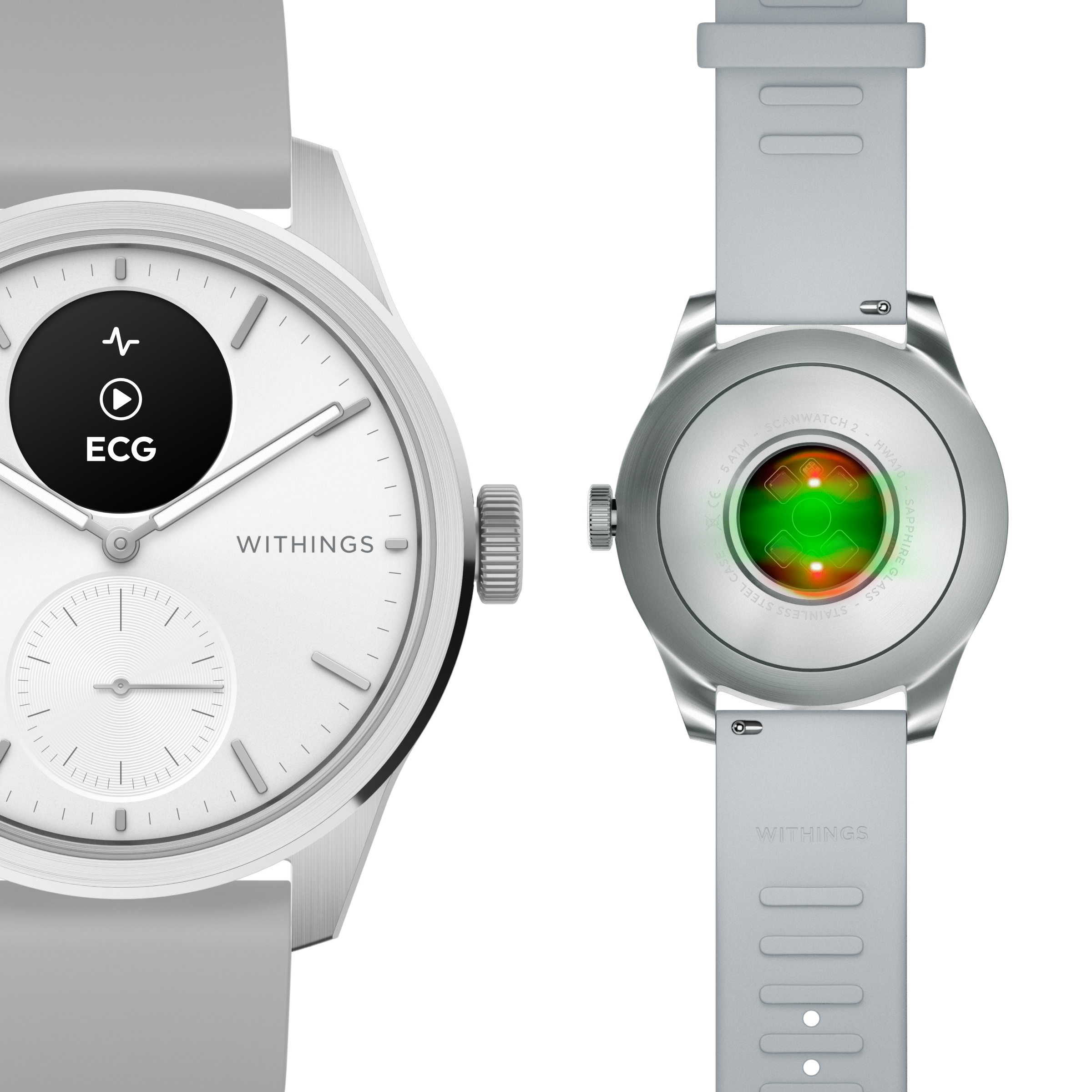 Withings Scanwatch 2 / 42mm (Activity, Sleep Tracker, ECG, Temperature, SPO2 / Stainless steel, fkm wristband, sapphire glass) - White