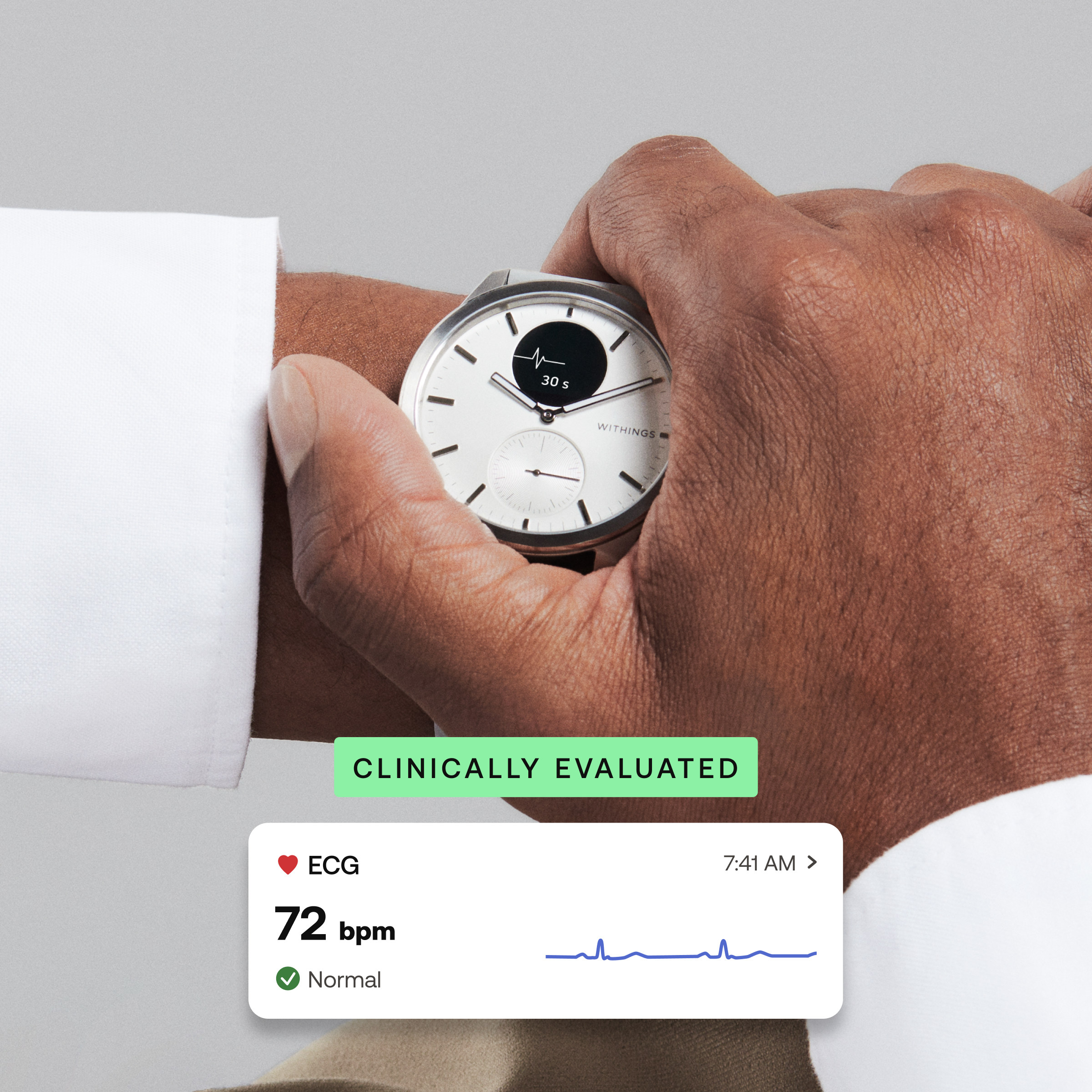 Withings Scanwatch 2 / 42mm (Activity, Sleep Tracker, ECG, Temperature, SPO2 / Stainless steel, fkm wristband, sapphire glass) - White