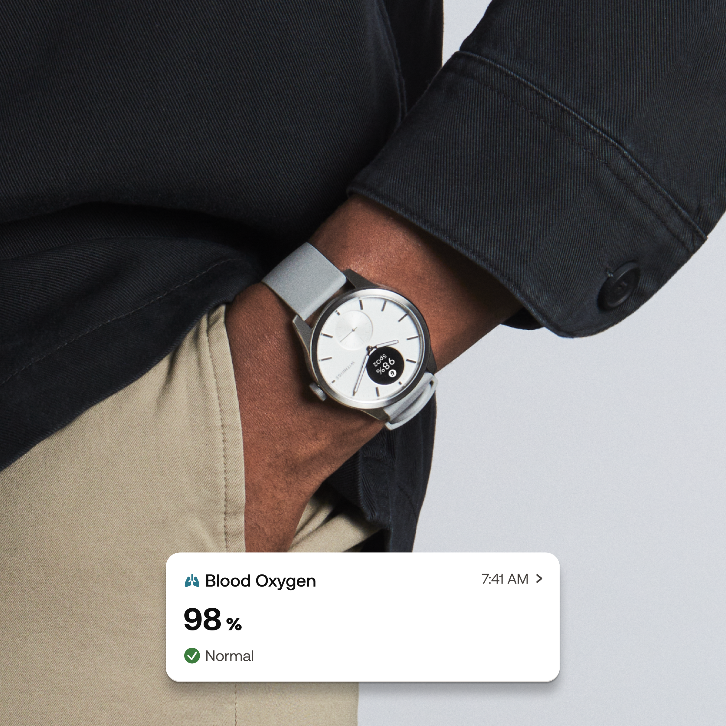 Withings Scanwatch 2 / 42mm (Activity, Sleep Tracker, ECG, Temperature, SPO2 / Stainless steel, fkm wristband, sapphire glass) - White