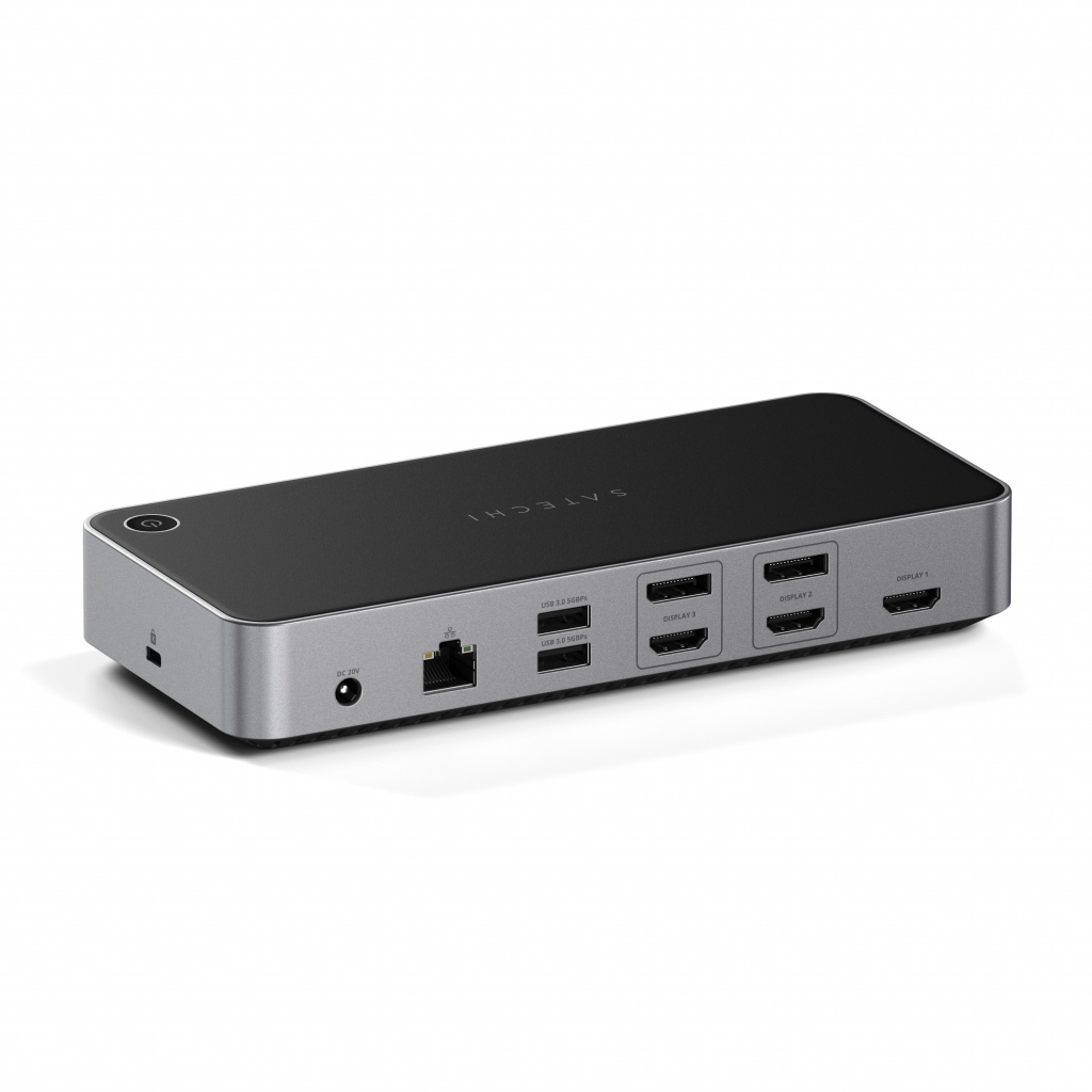 Satechi Aluminium 4K Display Docking Station (3x 4K/60Hz,2x DisplayPort 1.4 4k/60Hz,3x HDMI,1x DP Alt Mode 1x USB 3.1,1x USB-C 3.1 Gen2,2 x USB3.0,1x USB-C 3.0,1x Ethernet ,1x Audio, Kensington Lock) - Grey