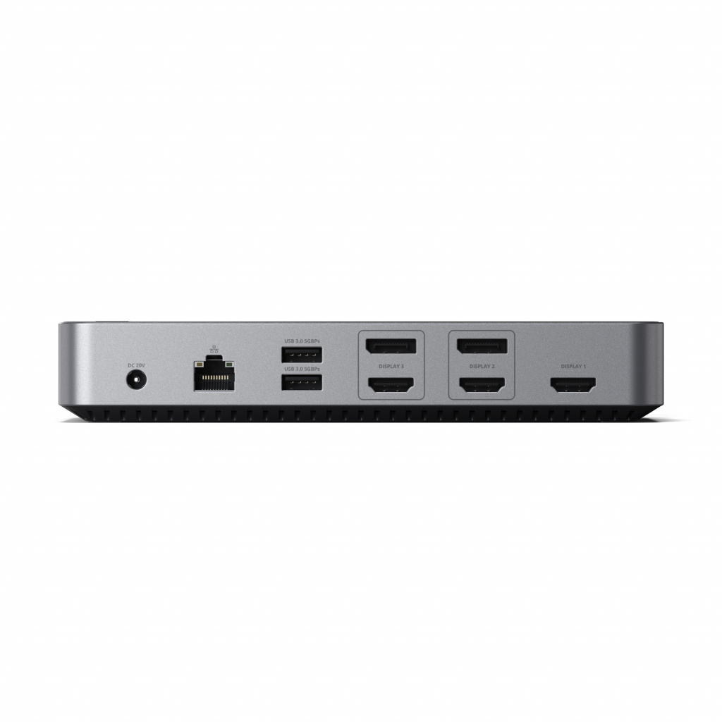 Satechi Aluminium 4K Display Docking Station (3x 4K/60Hz,2x DisplayPort 1.4 4k/60Hz,3x HDMI,1x DP Alt Mode 1x USB 3.1,1x USB-C 3.1 Gen2,2 x USB3.0,1x USB-C 3.0,1x Ethernet ,1x Audio, Kensington Lock) - Grey