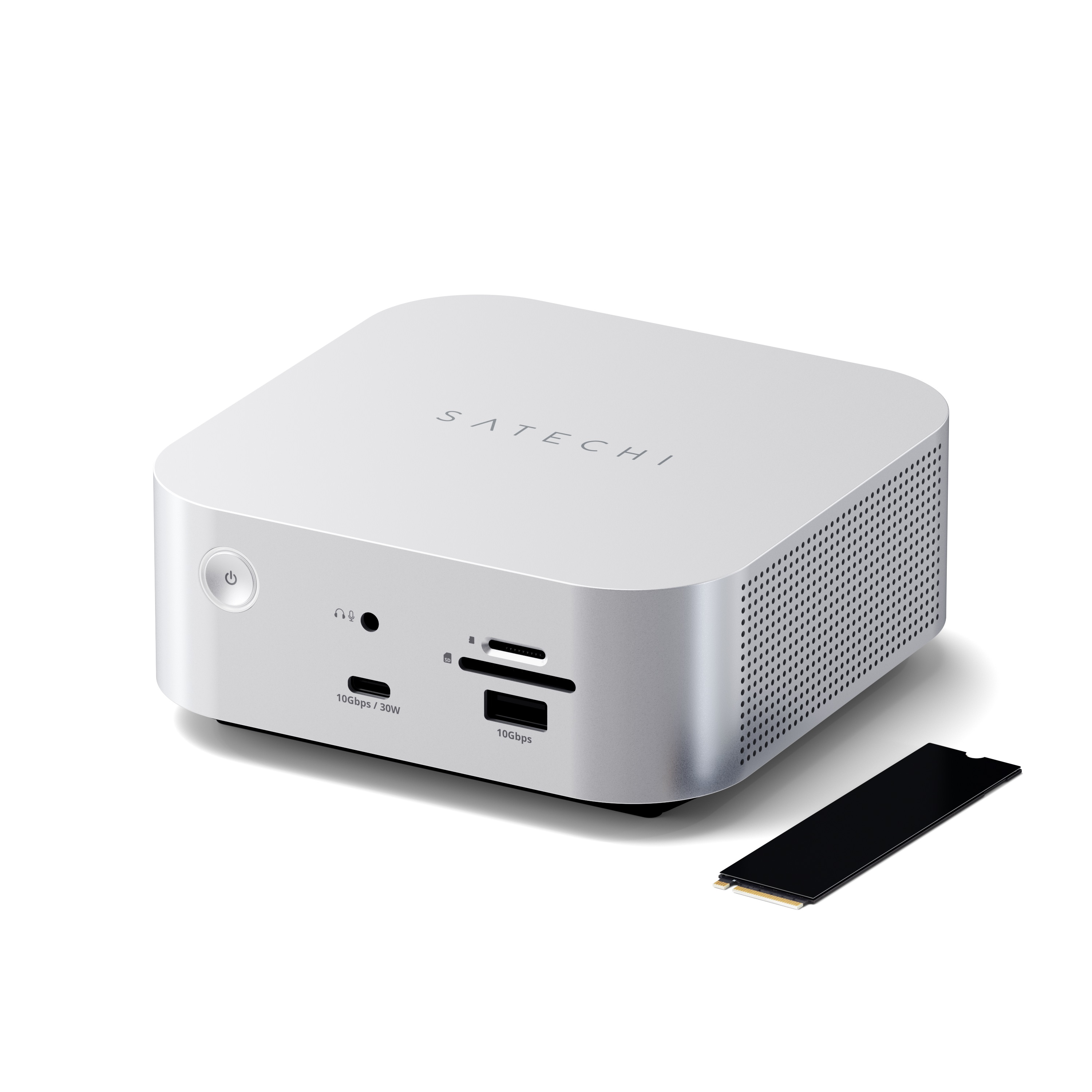 Satechi Thunderbolt 5 CubeDock with SSD Enclosure (3xTBT 5 Downstream Ports, TBT 5 Host Port 140W,2x USB-C 3.2, 2x USB-A 3.2, 2.5 Gigabit Ethernet,SD & microSD Reader,M.2 NVMe SSD Enclosure,Active Cooling) - EU - Silver