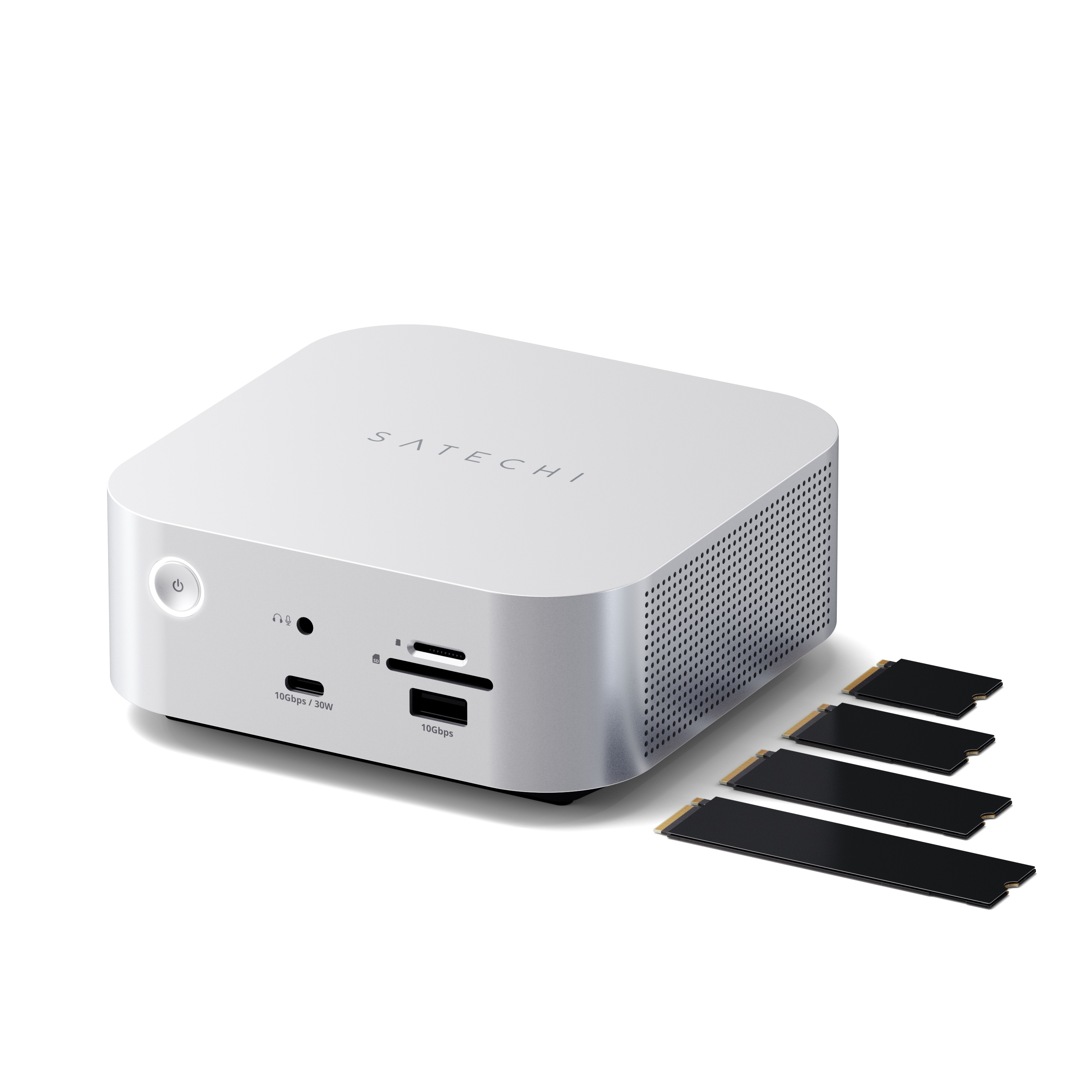 Satechi Thunderbolt 5 CubeDock with SSD Enclosure (3xTBT 5 Downstream Ports, TBT 5 Host Port 140W,2x USB-C 3.2, 2x USB-A 3.2, 2.5 Gigabit Ethernet,SD & microSD Reader,M.2 NVMe SSD Enclosure,Active Cooling) - EU - Silver