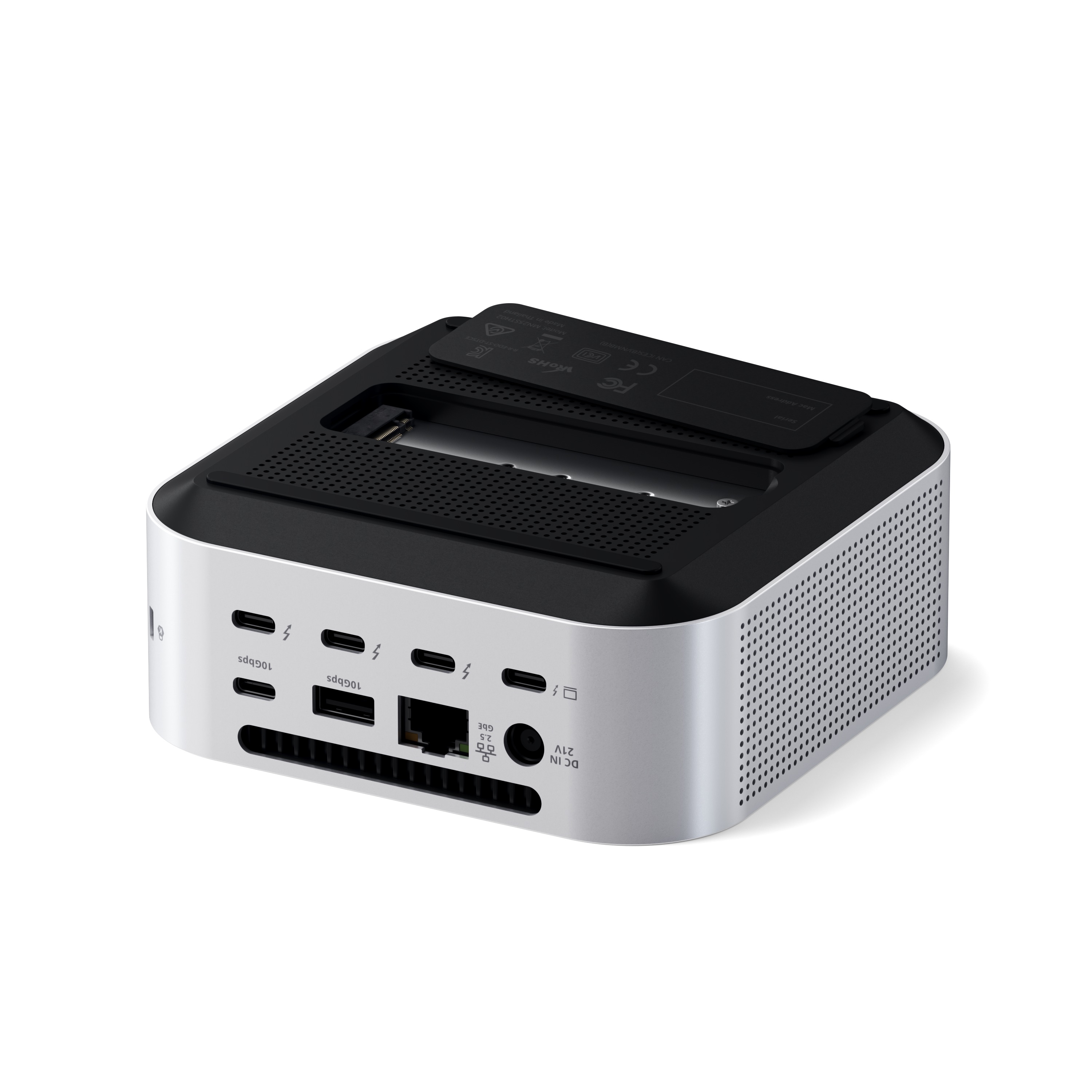 Satechi Thunderbolt 5 CubeDock with SSD Enclosure (3xTBT 5 Downstream Ports, TBT 5 Host Port 140W,2x USB-C 3.2, 2x USB-A 3.2, 2.5 Gigabit Ethernet,SD & microSD Reader,M.2 NVMe SSD Enclosure,Active Cooling) - EU - Silver