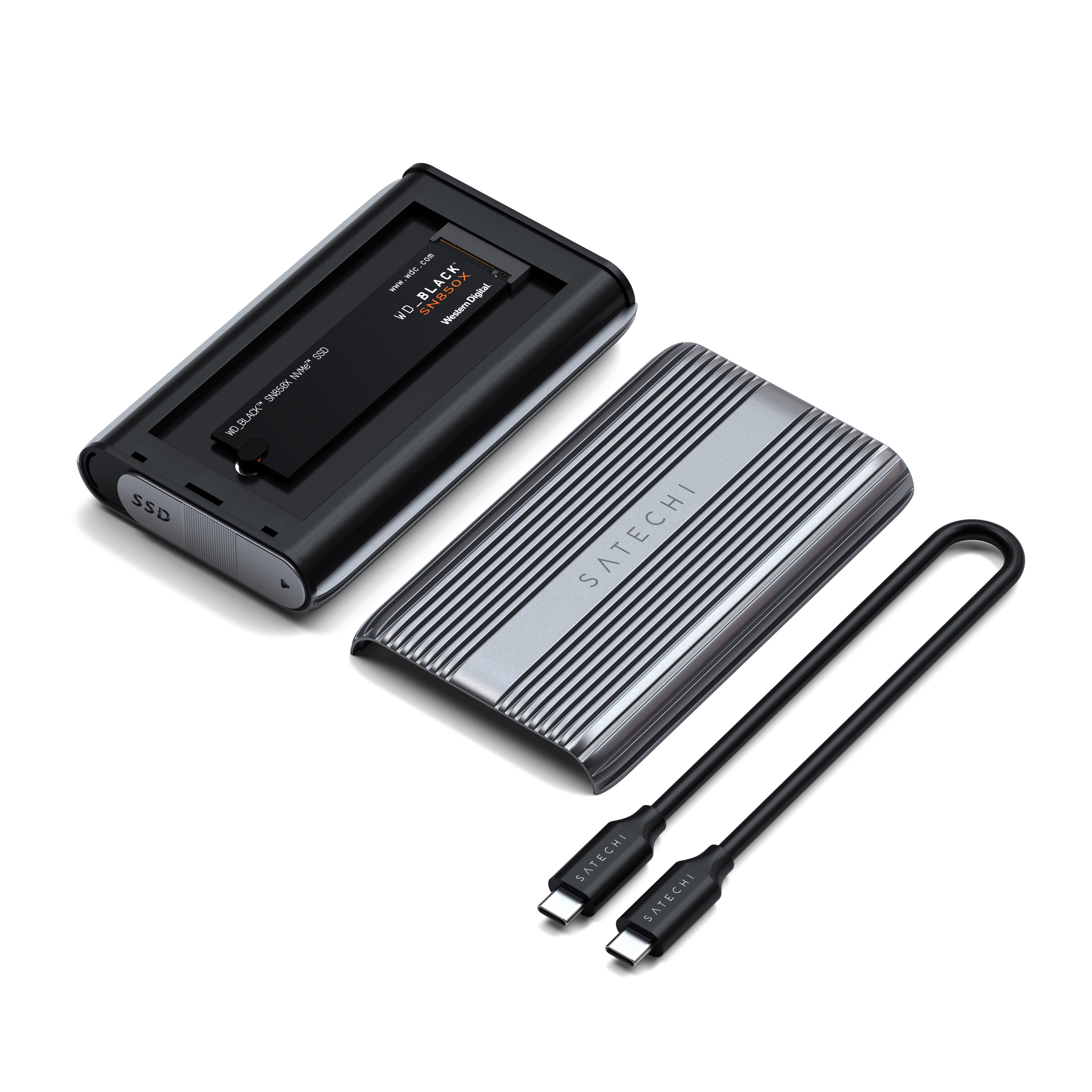 "Satechi USB4 NVMe SSD Pro Enclosure (M.2 NVMe Drives 2280/2260/2242mm-16TBmax,PCI-E Gen 4x4,max bandwidth 8GB/s; reading/writing 3840MB/s ) - Grey"