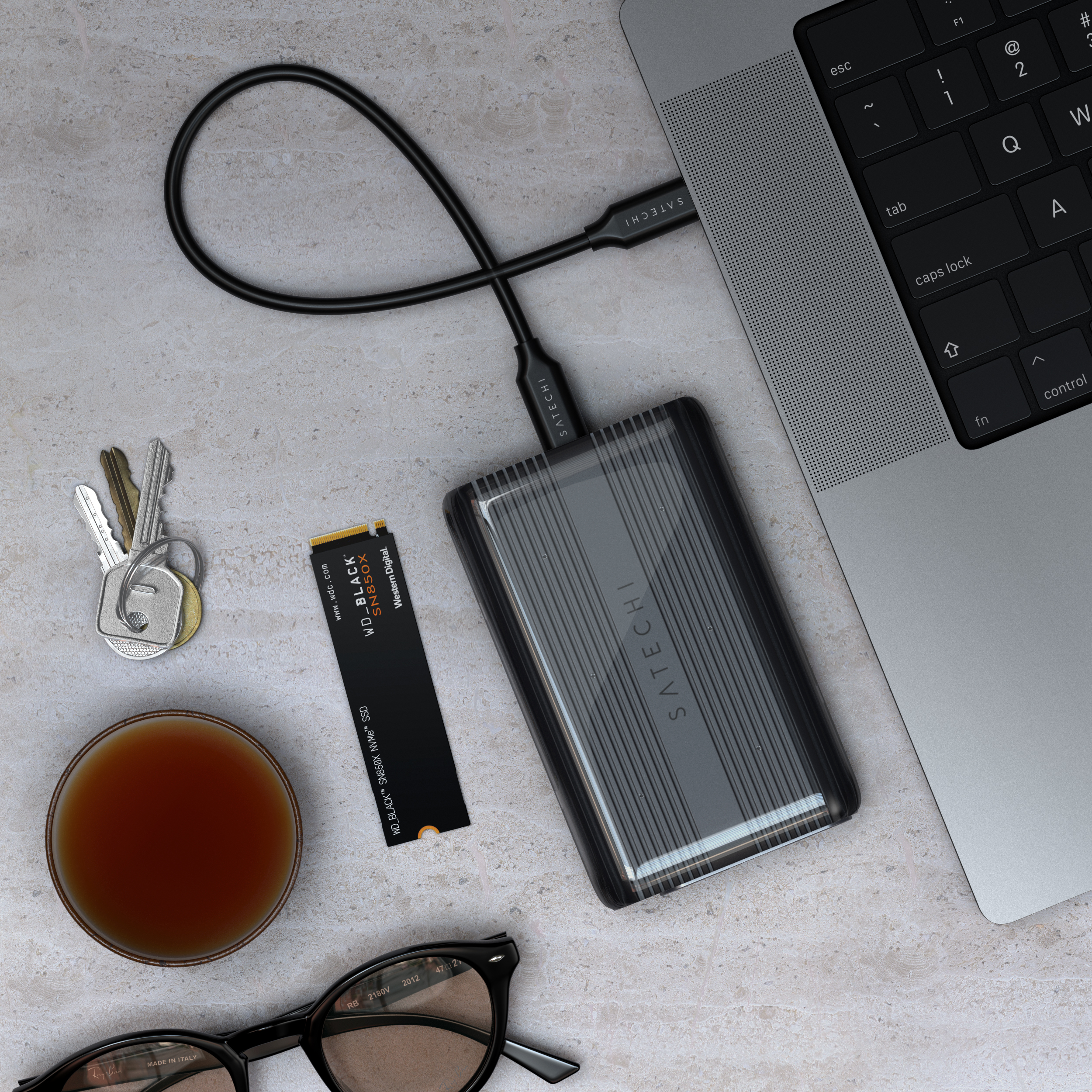 "Satechi USB4 NVMe SSD Pro Enclosure (M.2 NVMe Drives 2280/2260/2242mm-16TBmax,PCI-E Gen 4x4,max bandwidth 8GB/s; reading/writing 3840MB/s ) - Grey"