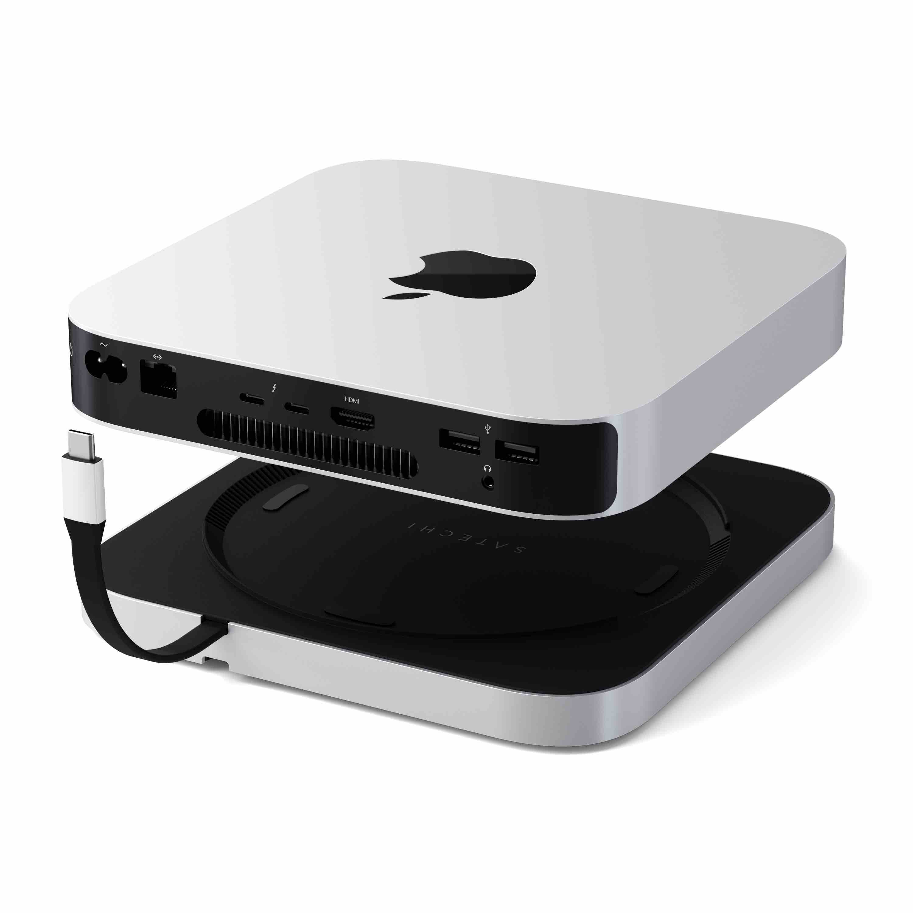 Satechi Stand & Hub For Mac Mini / Studio (1x USB-C 3.2, 1xUSB-A 3.2, 2x USB-A 3.0, 3.5mm Audio,1x Micro/SD, 1x NVMe/M.2 SATA SSD Enclosure Drive not included) - Silver