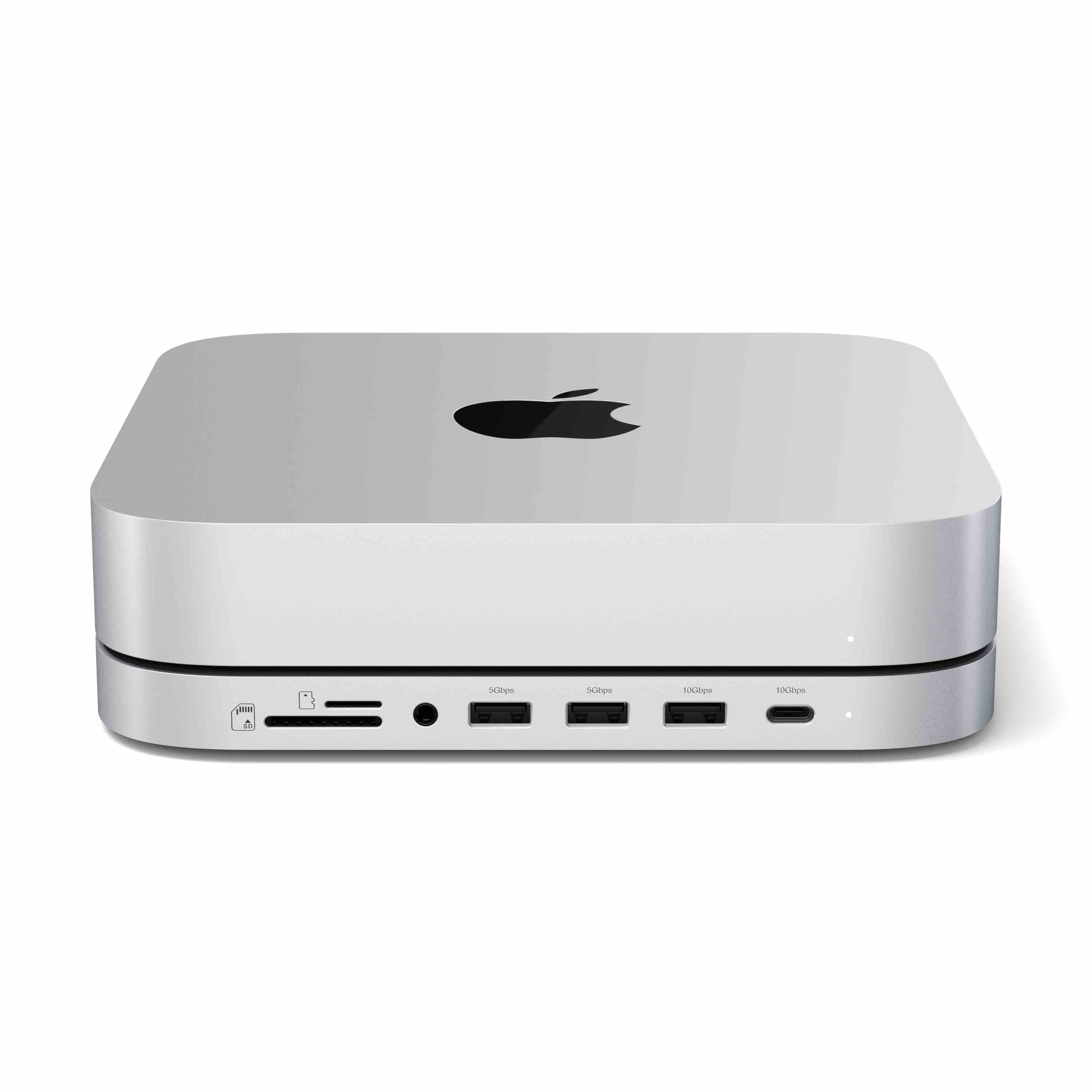 Satechi Stand & Hub For Mac Mini / Studio (1x USB-C 3.2, 1xUSB-A 3.2, 2x USB-A 3.0, 3.5mm Audio,1x Micro/SD, 1x NVMe/M.2 SATA SSD Enclosure Drive not included) - Silver