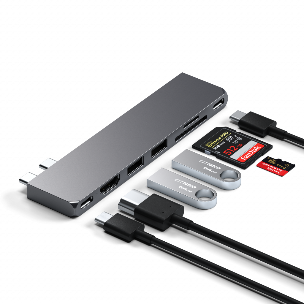 Satechi PRO HUB SLIM (1xUSB4,1xHDMI,2xUSB-A,SD/MicroSD,UHS-I up to 104MB/s, SD/SDHC/SDXC up to 2TB,1xUSB-C) - Space Grey