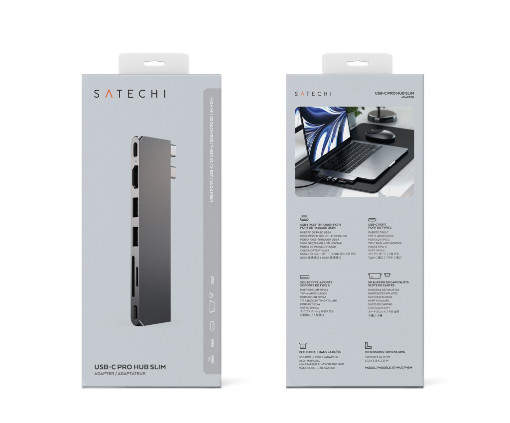 Satechi PRO HUB SLIM (1xUSB4,1xHDMI,2xUSB-A,SD/MicroSD,UHS-I up to 104MB/s, SD/SDHC/SDXC up to 2TB,1xUSB-C) - Space Grey
