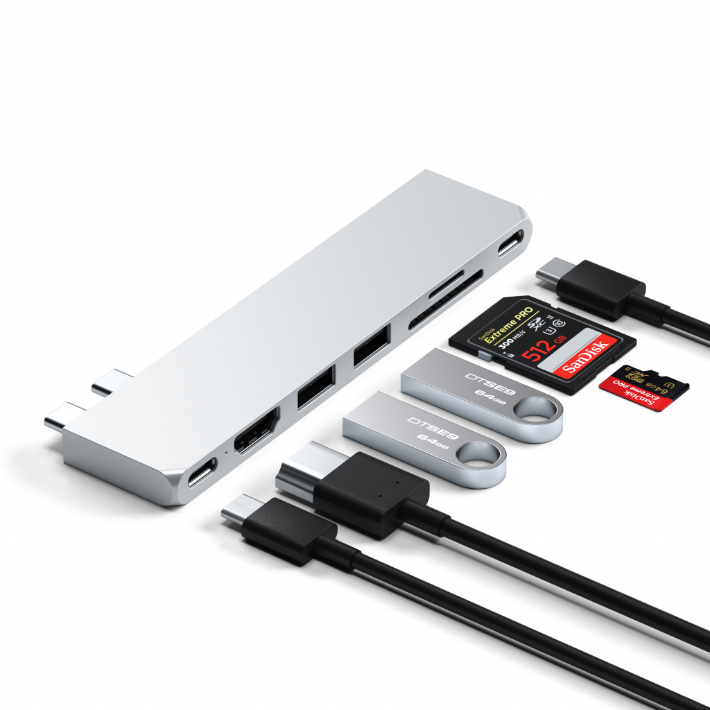 Satechi PRO HUB SLIM (1xUSB4,1xHDMI,2xUSB-A,SD/MicroSD,UHS-I up to 104MB/s, SD/SDHC/SDXC up to 2TB,1xUSB-C) - Silver