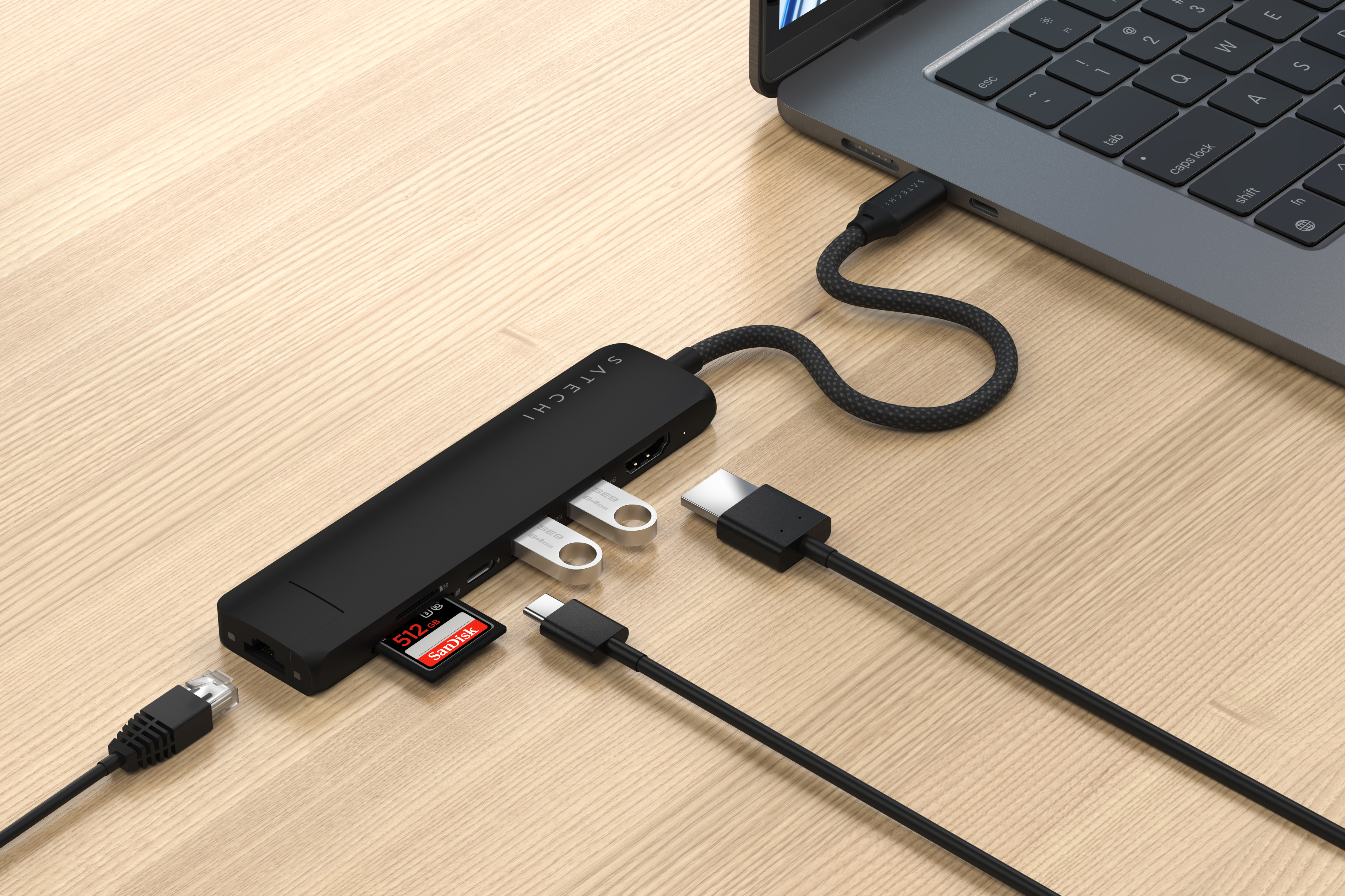 Satechi 7-in-1 USB-C Slim Multiport Adapter with Ethernet - Black