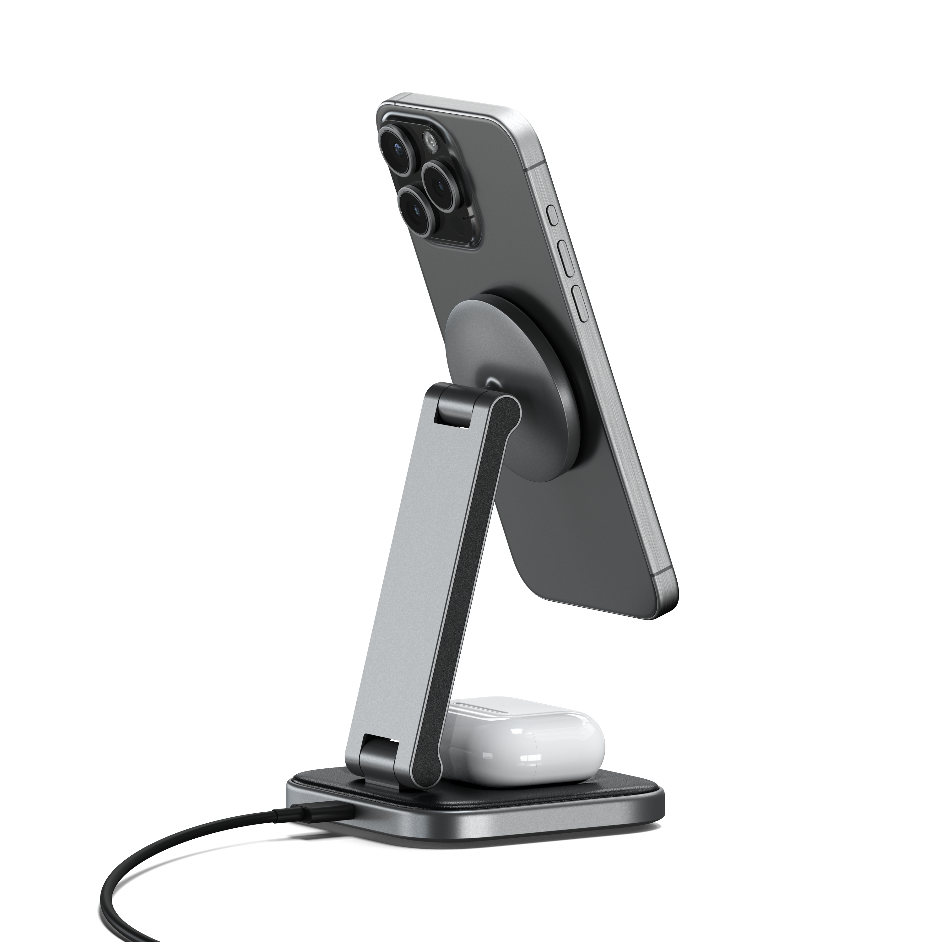 Satechi 2-in-1 Foldable Qi2 Wireless Charging Stand - Space Gray