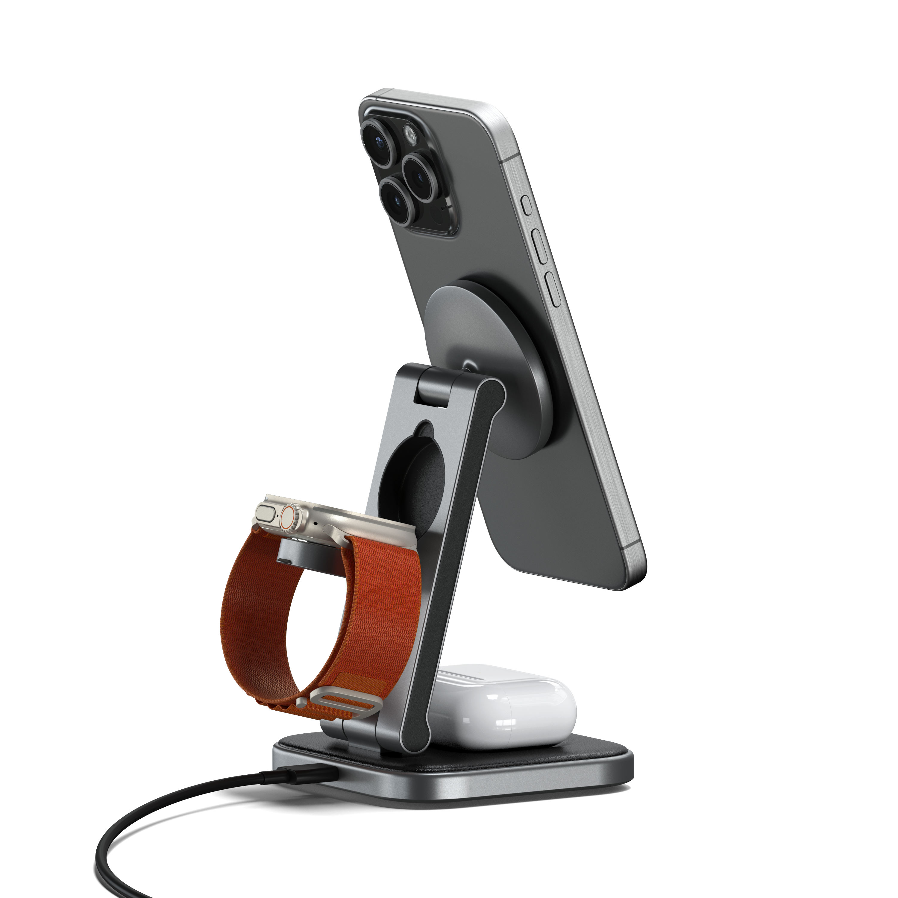 Satechi 3-in-1 Foldable Qi2 Wireless Charging Stand�with Type A,C,G plugs - Space Gray
