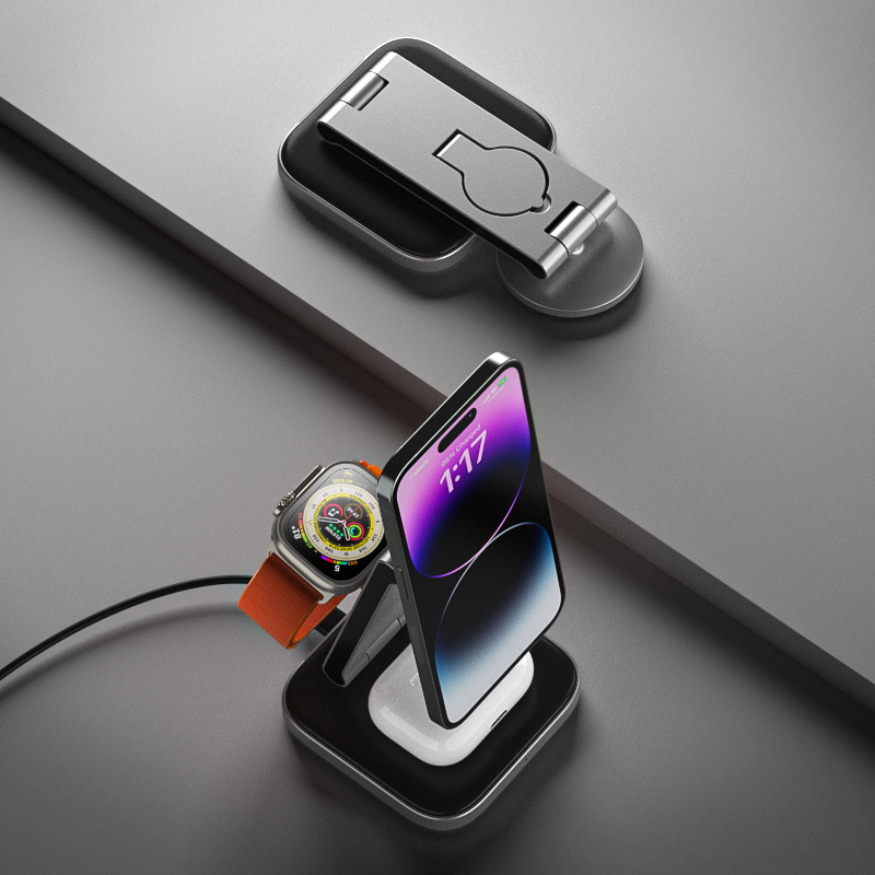 Satechi 3-in-1 Foldable Qi2 Wireless Charging Stand�with Type A,C,G plugs - Space Gray