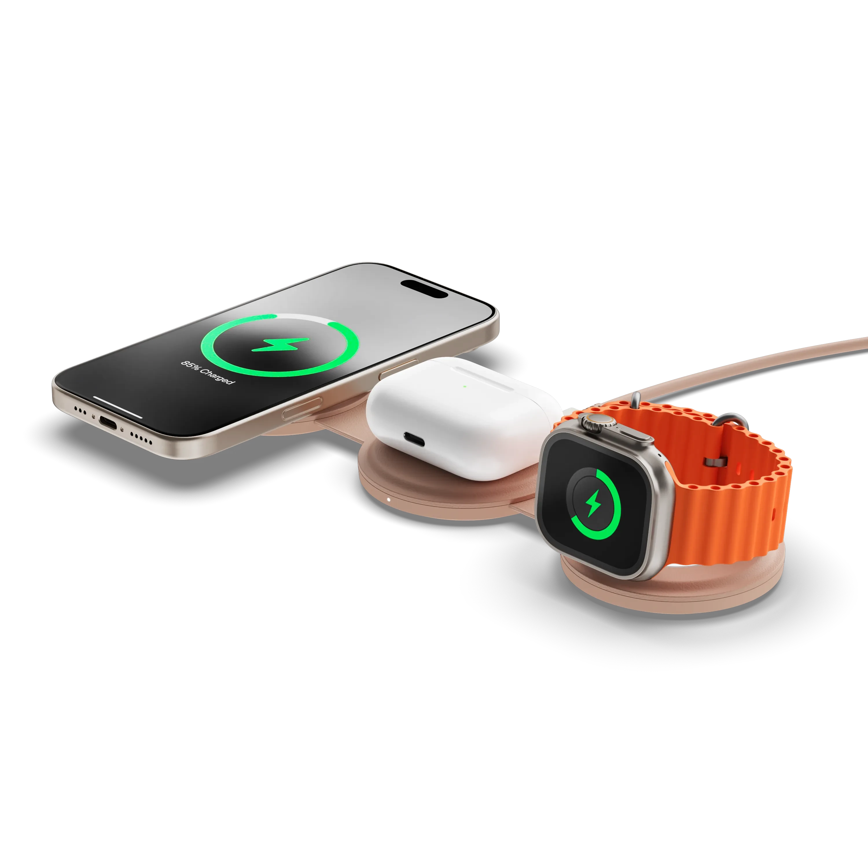 Satechi OntheGo 3-in-1 Wireless Charger - Desert Rose