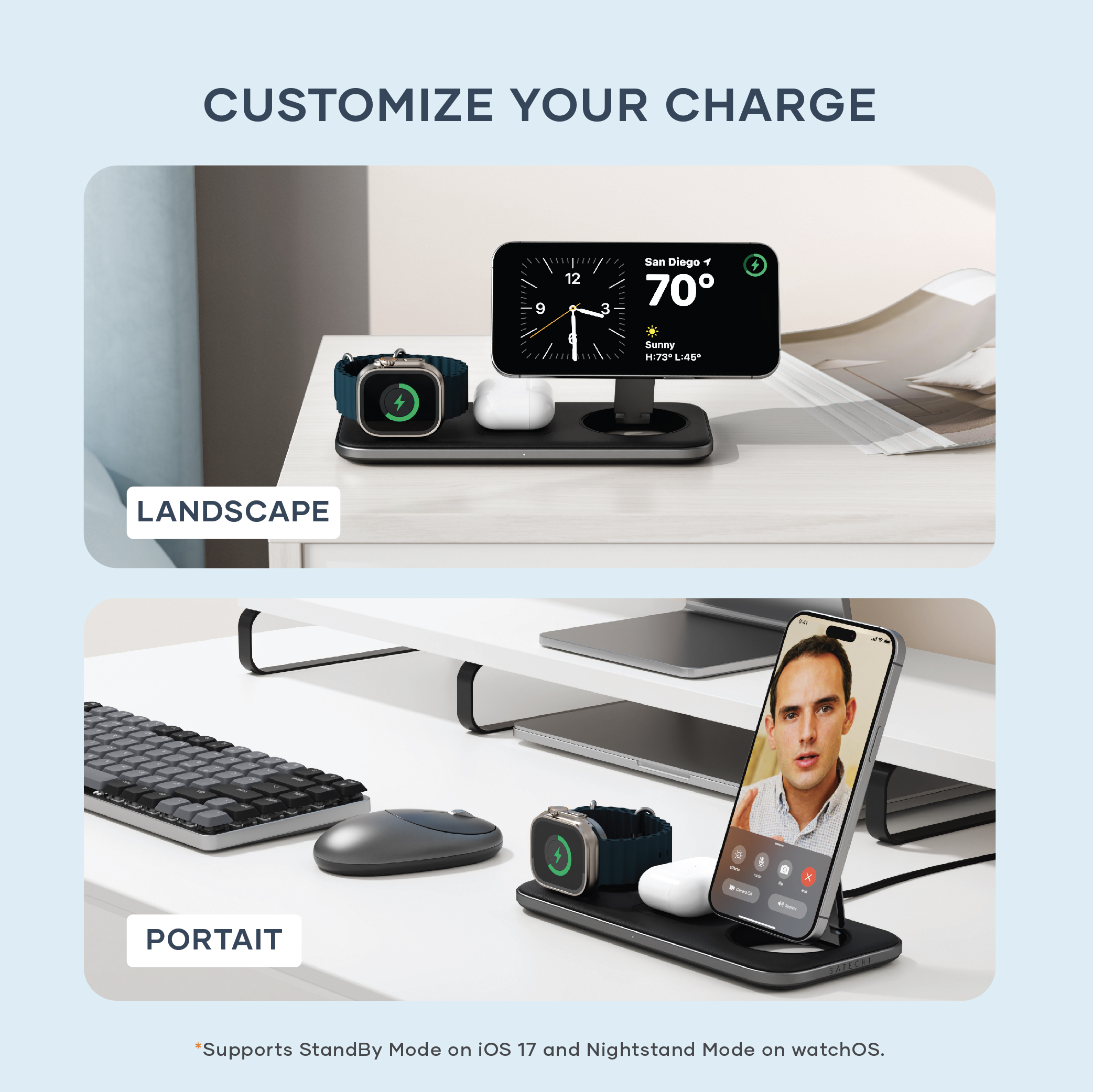 Satechi Qi2 Trio Wireless Charging Pad - with Type A,C,G plugs - Space gray