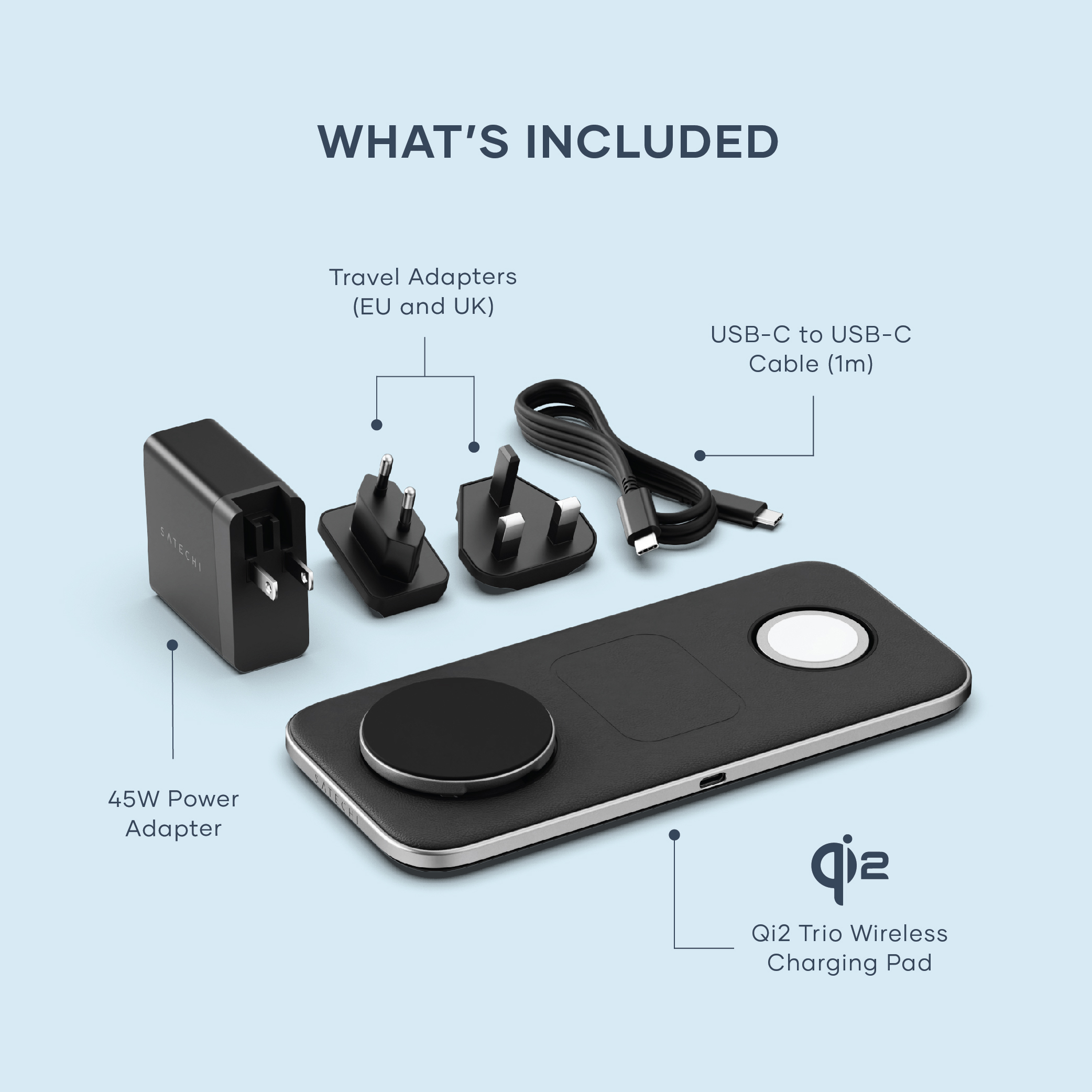 Satechi Qi2 Trio Wireless Charging Pad - with Type A,C,G plugs - Space gray