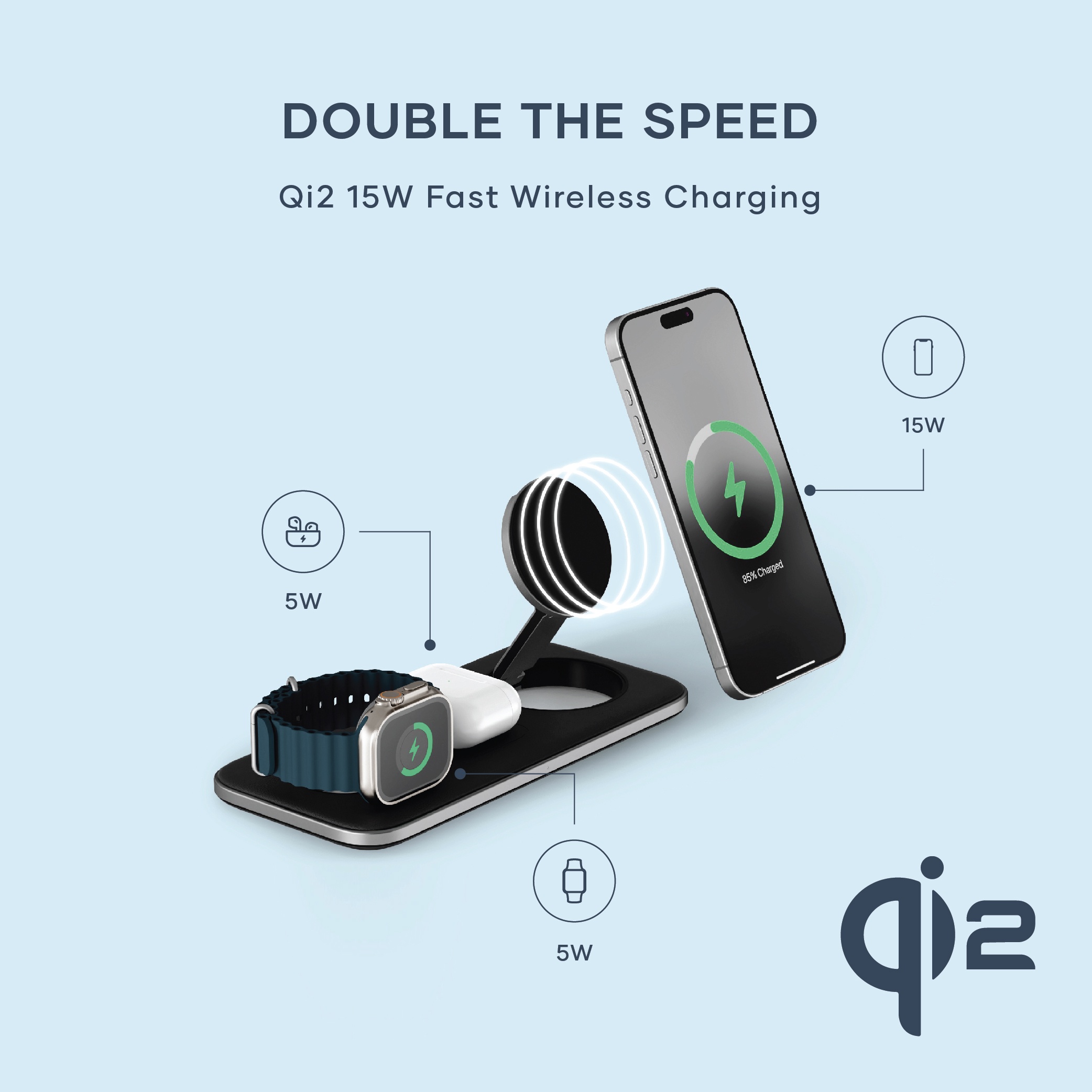 Satechi Qi2 Trio Wireless Charging Pad - with Type A,C,G plugs - Space gray