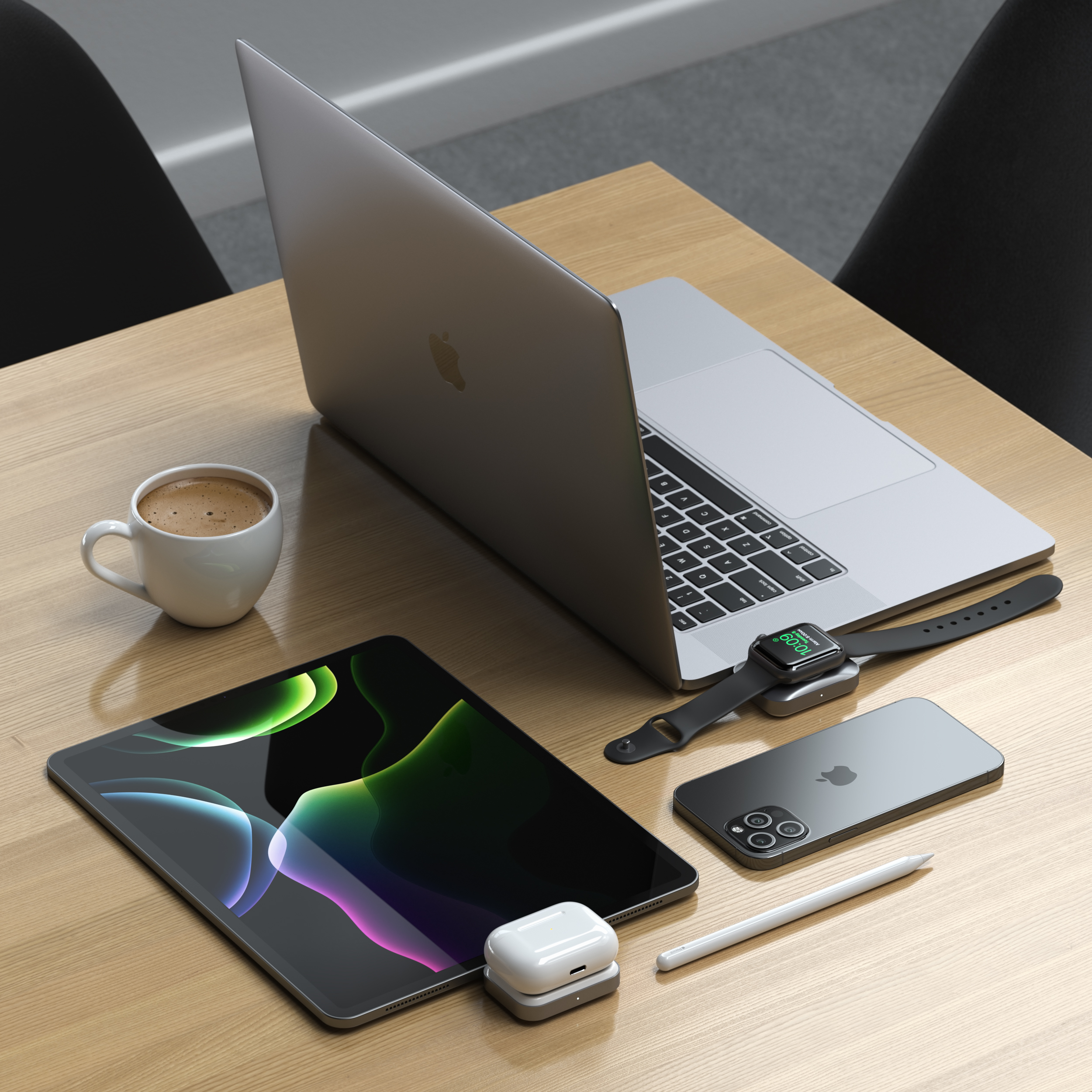 Satechi USB-C 2 in 1 Wireless charging dock for Apple watch and Airpods - Silver