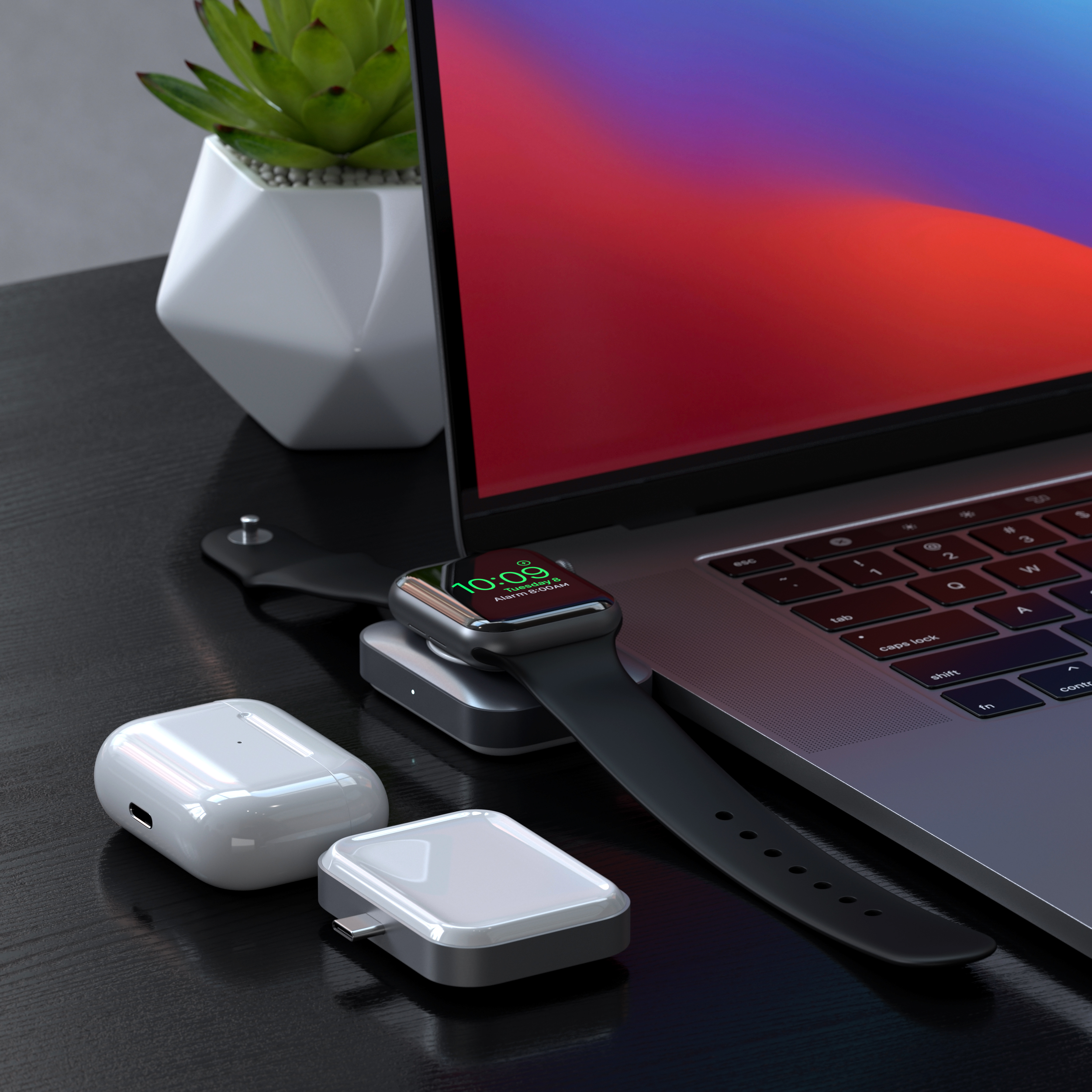 Satechi USB-C 2 in 1 Wireless charging dock for Apple watch and Airpods - Silver