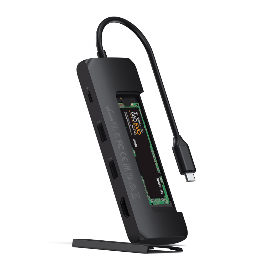 Satechi Aluminium USB-C Hybrid Multiport adapter (SSD Enclosure, HDMI 4K, 2 x USB-A 3.1 Gen 2 up to 10 Gbps) - Black