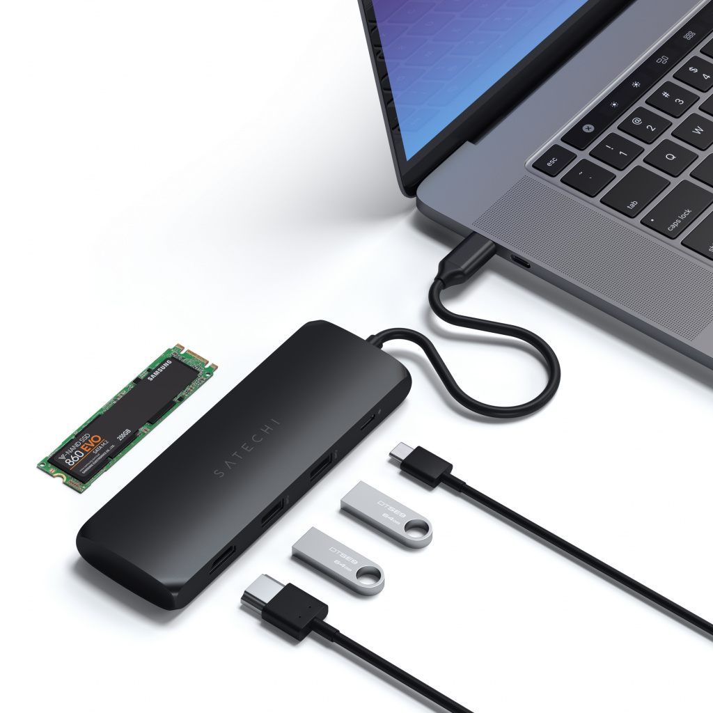 Satechi Aluminium USB-C Hybrid Multiport adapter (SSD Enclosure, HDMI 4K, 2 x USB-A 3.1 Gen 2 up to 10 Gbps) - Black